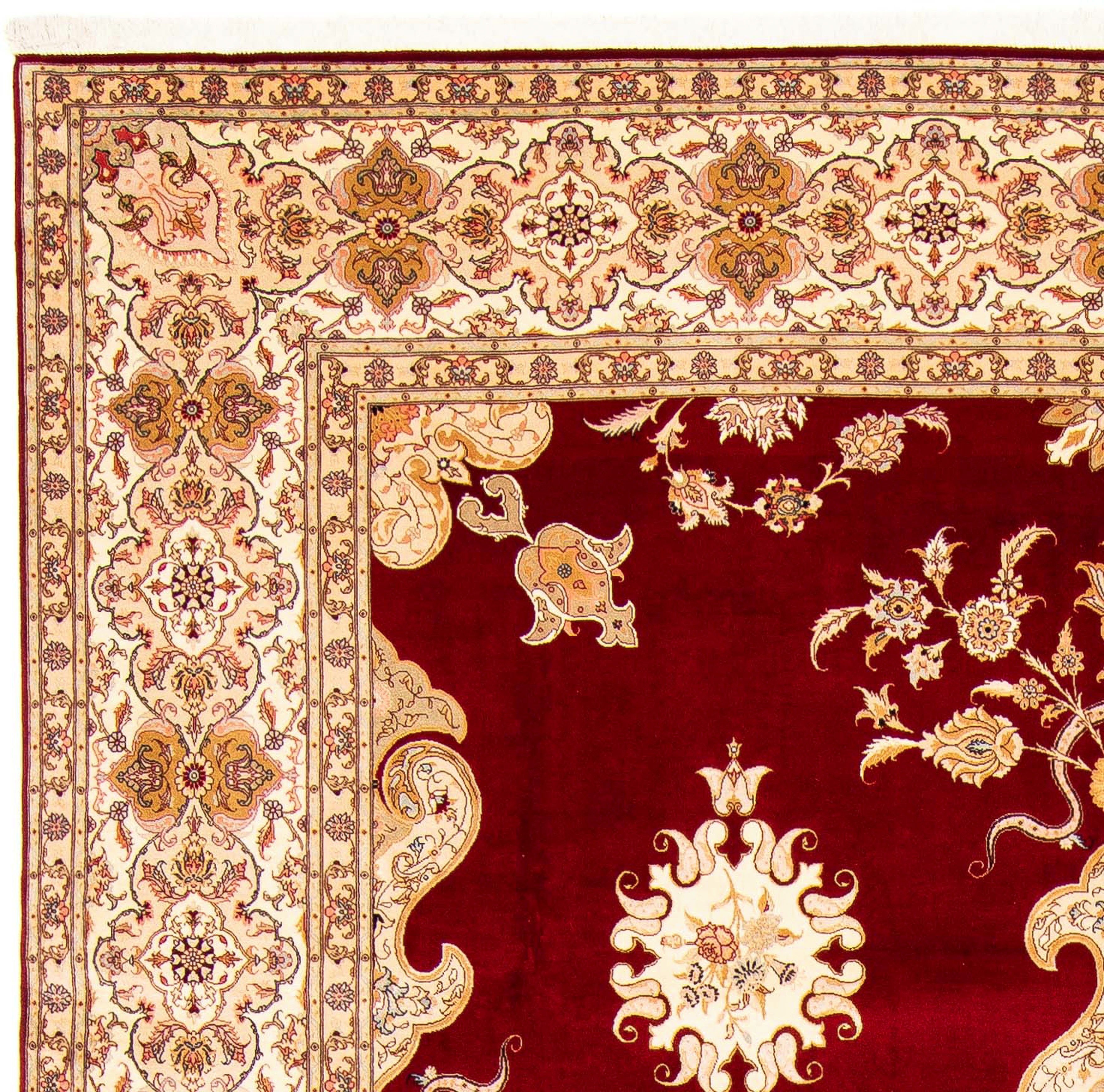 Orientteppich Perser - Täbriz - mit 402 - 298 Handgeknüpft, morgenland, Höhe: rechteckig, Wohnzimmer, - Einzelstück mm, Royal Zertifikat dunkelrot, 7 x cm