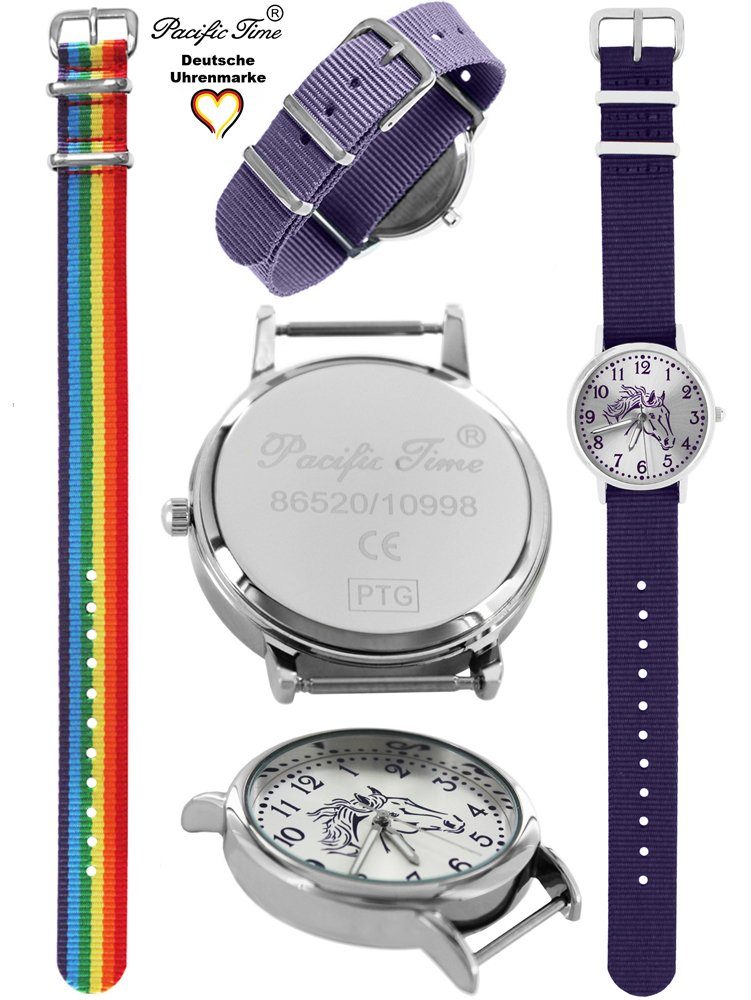 Pacific Time - Regenbogen violett Set Wechselarmband, und und Mix Pferd Armbanduhr Quarzuhr Match Design Versand Gratis Kinder violett