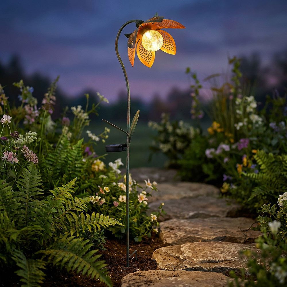 GLOBO LIGHTING LED Solarleuchte, LED-Leuchtmittel fest verbaut, Kaltweiß, Tageslichtweiß, LED Außen Solar Deko Steckleuchte Blume Crackle-Glas Kugel Gartenlampe