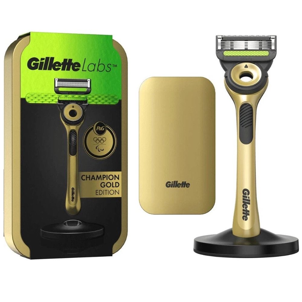 Gillette Nassrasierer Labs Gold Edition Herrenrasierer mit Etui & Magnethalter 1 Klinge, 3-tlg.