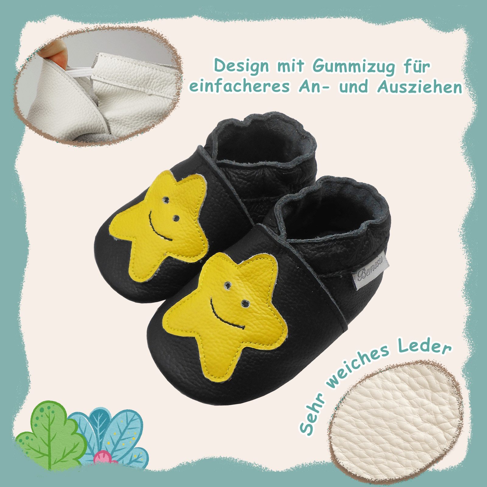 Bemesu Baby Schuhe aus echtem Leder Krabbeln & erste Schritte Krabbelschuh