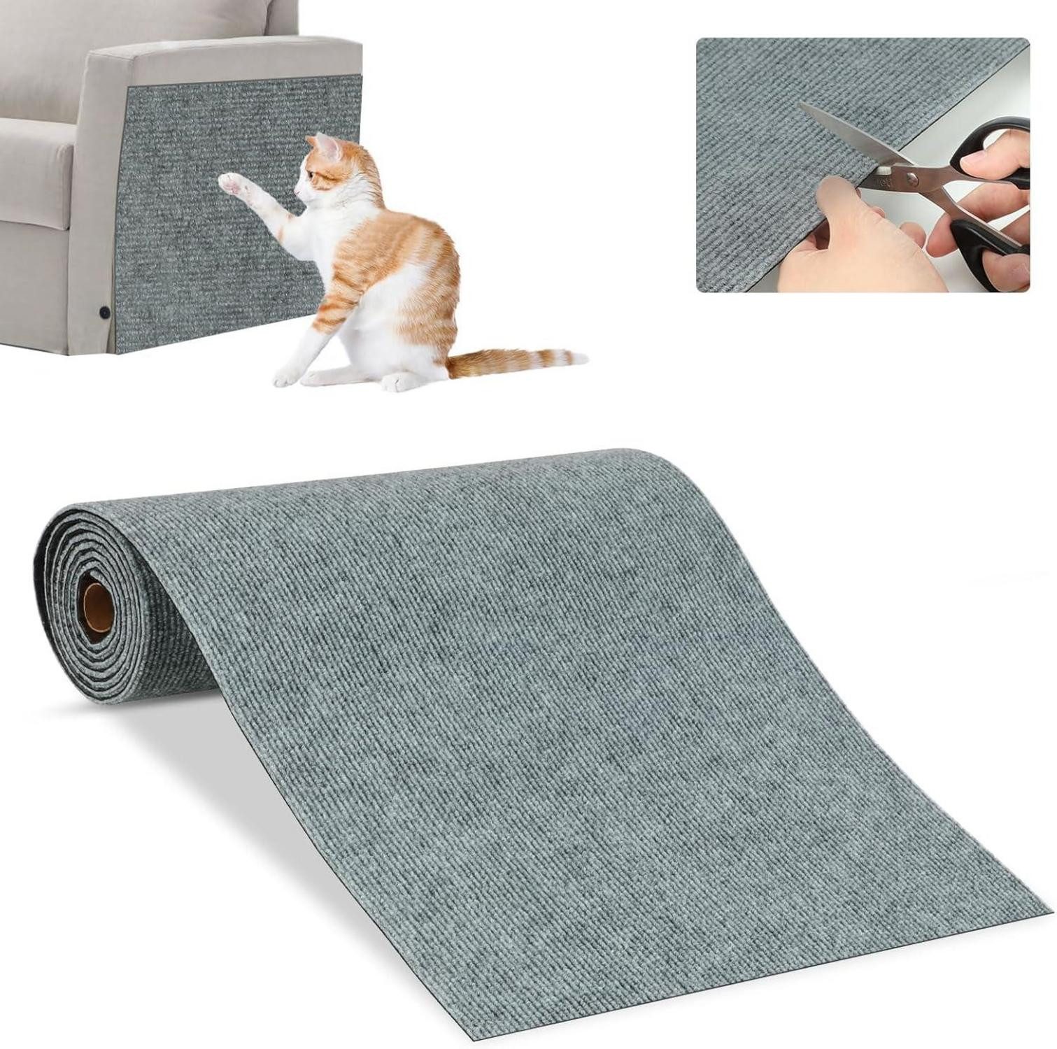 RANYPET Katzen-Halsband Zuschneidbare Selbstklebend Kratzmatte Katze 200x40 cm Grau