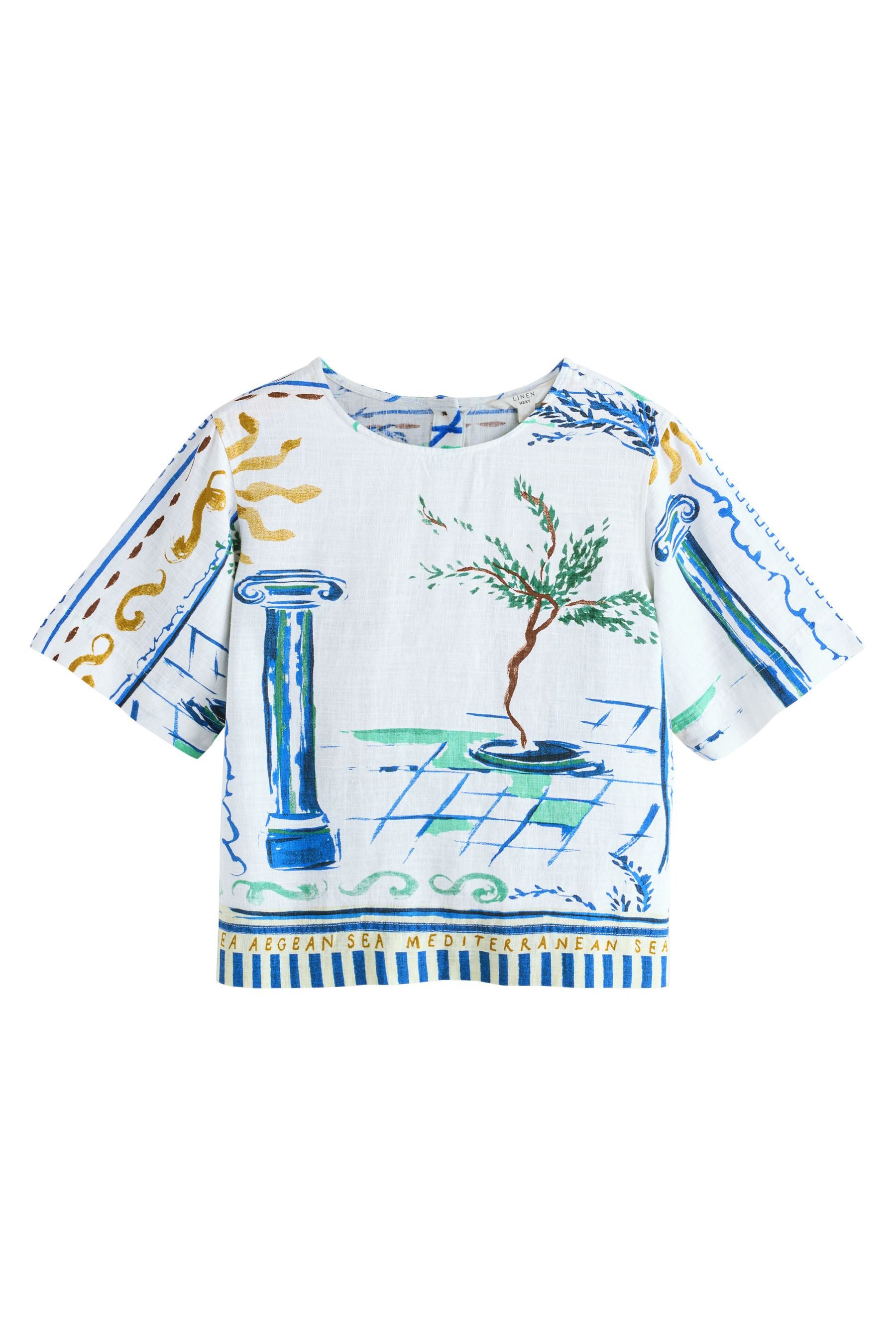 Next T-Shirt Kurzärmeliges, kastiges T-Shirt mit Leinenanteil (1-tlg)