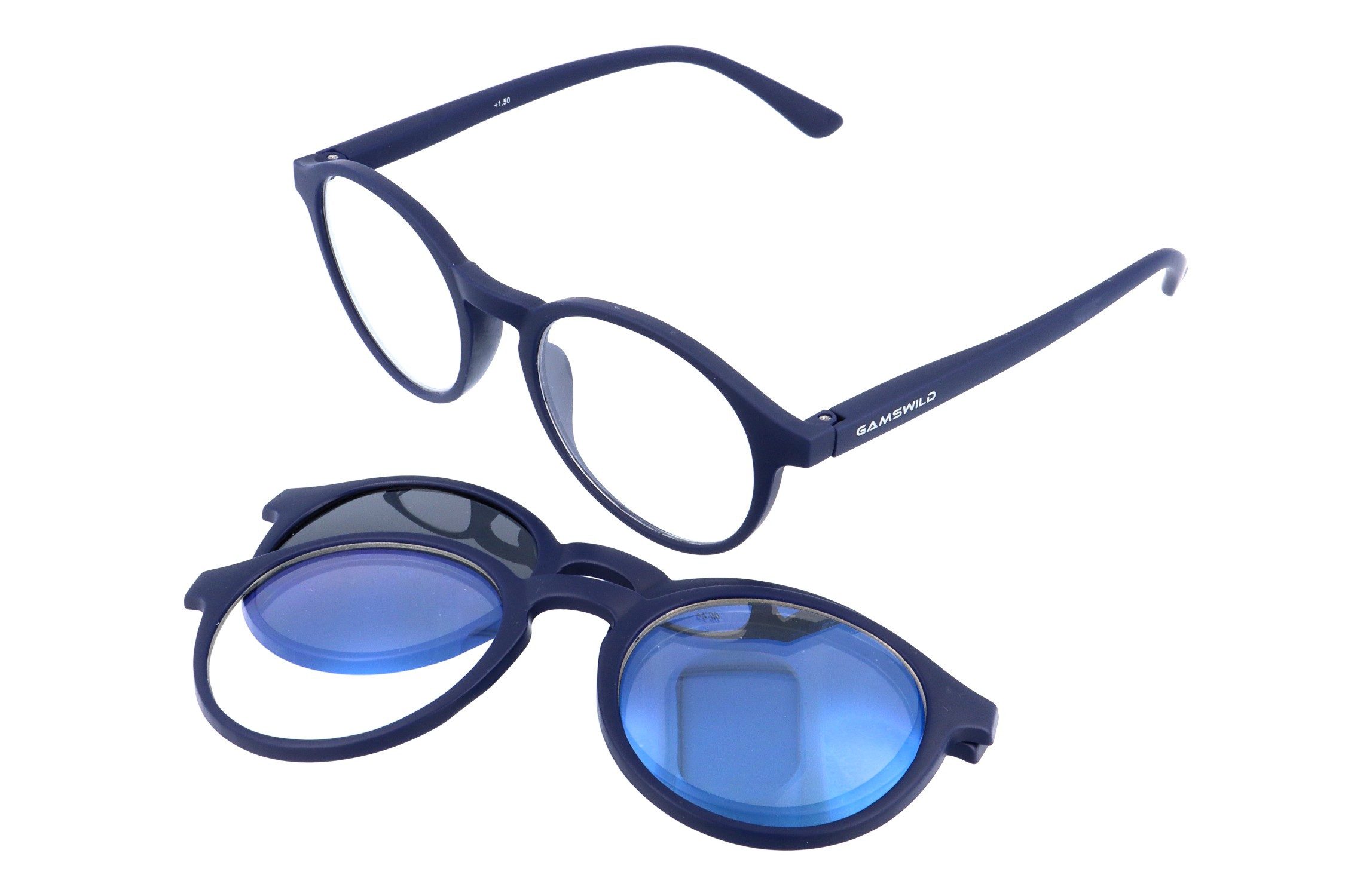 Gamswild Lesebrille Gamswild +1,0 +1,5 +2,0 +2,5 dpt (3 in 1) Lesebrille + Clip PC, Brille (Blaulichtfilter) + Clip für Sonnenbrillenaufsatz
