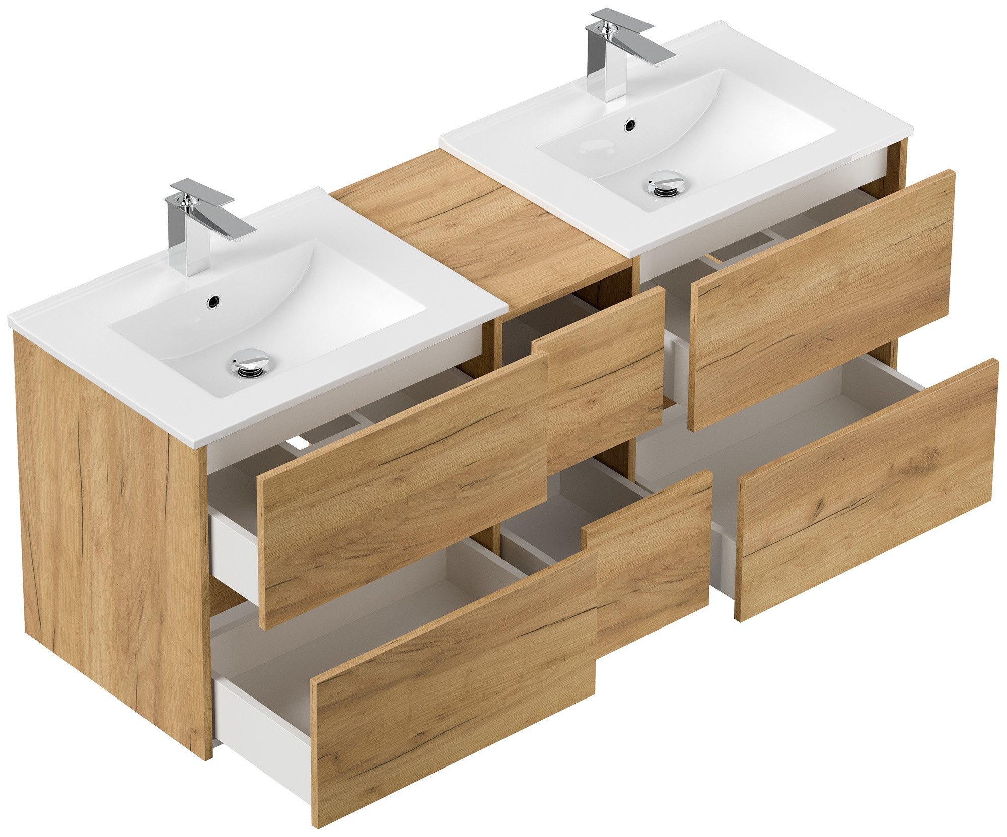 Magnolia Home Waschtisch Badmöbelset Taifun 150cm 3tlg mit 2x Spiegelschrank eiche gold