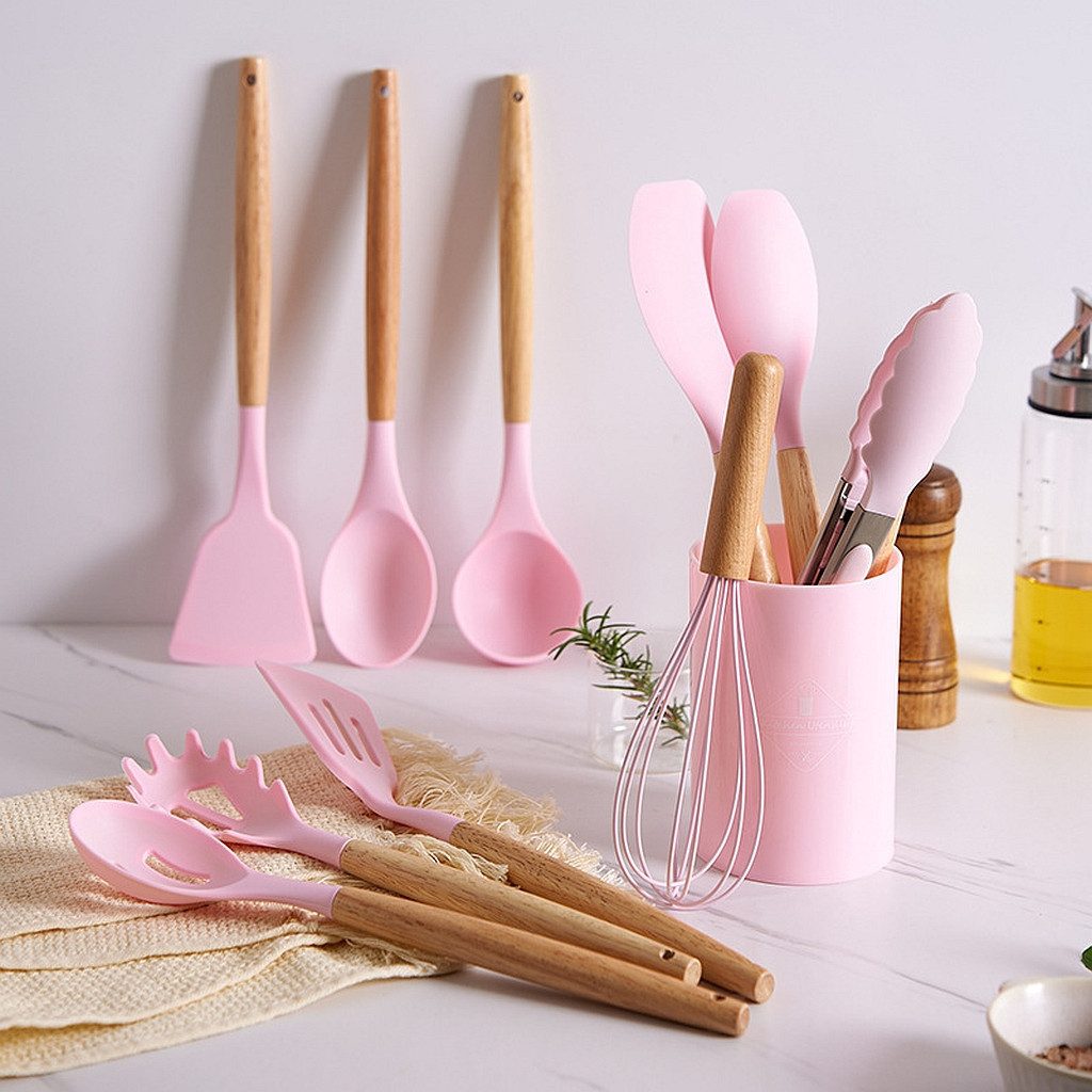 Rungassi Küchenorganizer-Set Küchenhelfer Küchenutensilien Set mit Ständer 12-tlg. pink RUNGASSI