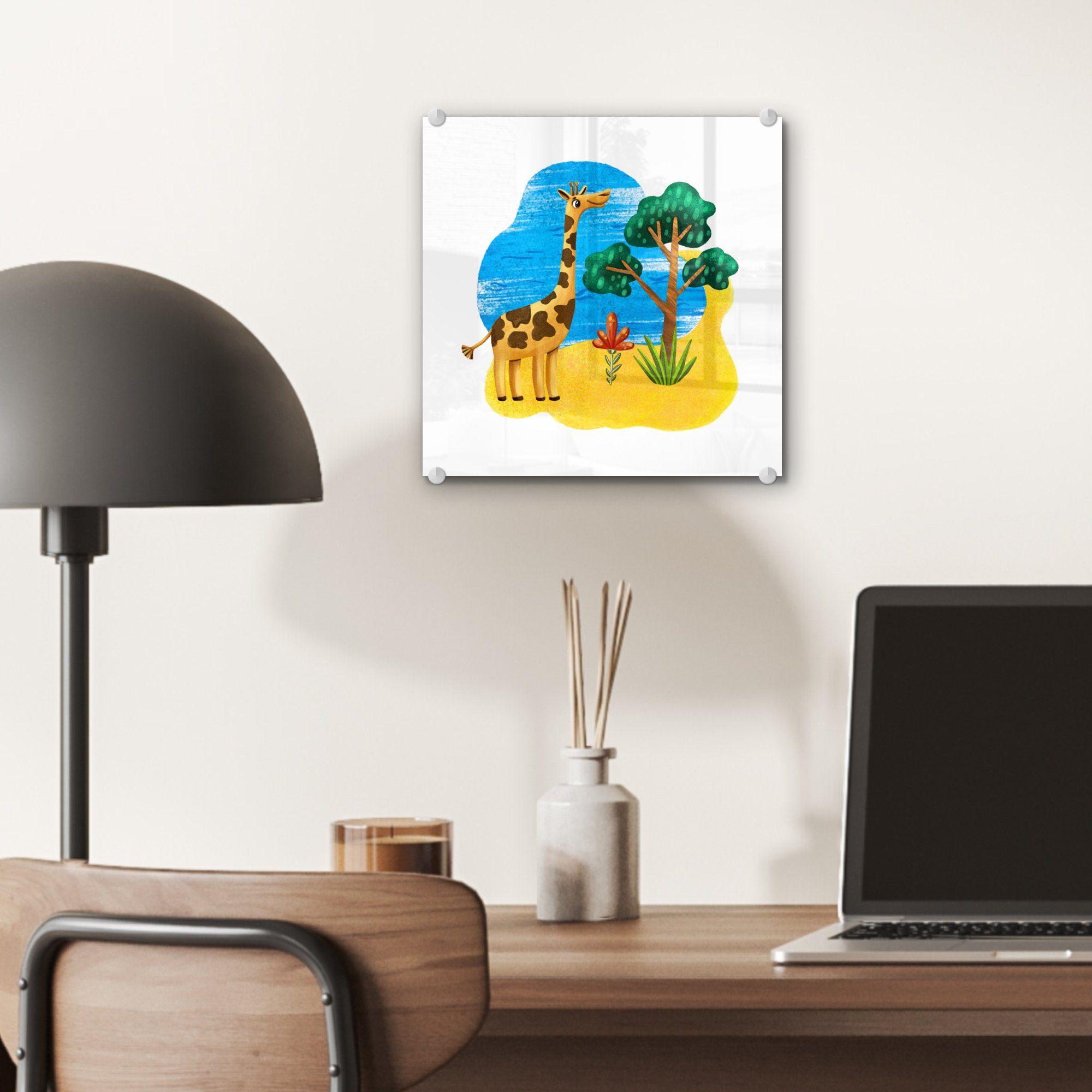 - Strand - Acrylglasbild MuchoWow (1 - Glasbilder St), auf Giraffe auf Glas Glas Baum Bilder Wanddekoration Foto Meer, - Wandbild - -