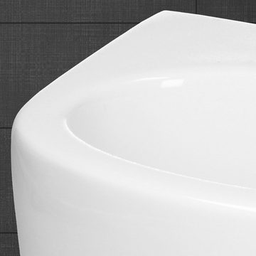 ECD Germany Waschtisch Waschbecken aus Keramik Aufsatzwaschbecken Waschtisch Waschschale, Waschbecken 355x255x130mm Weiß inkl. Ablaufgarnitur mit Überlauf