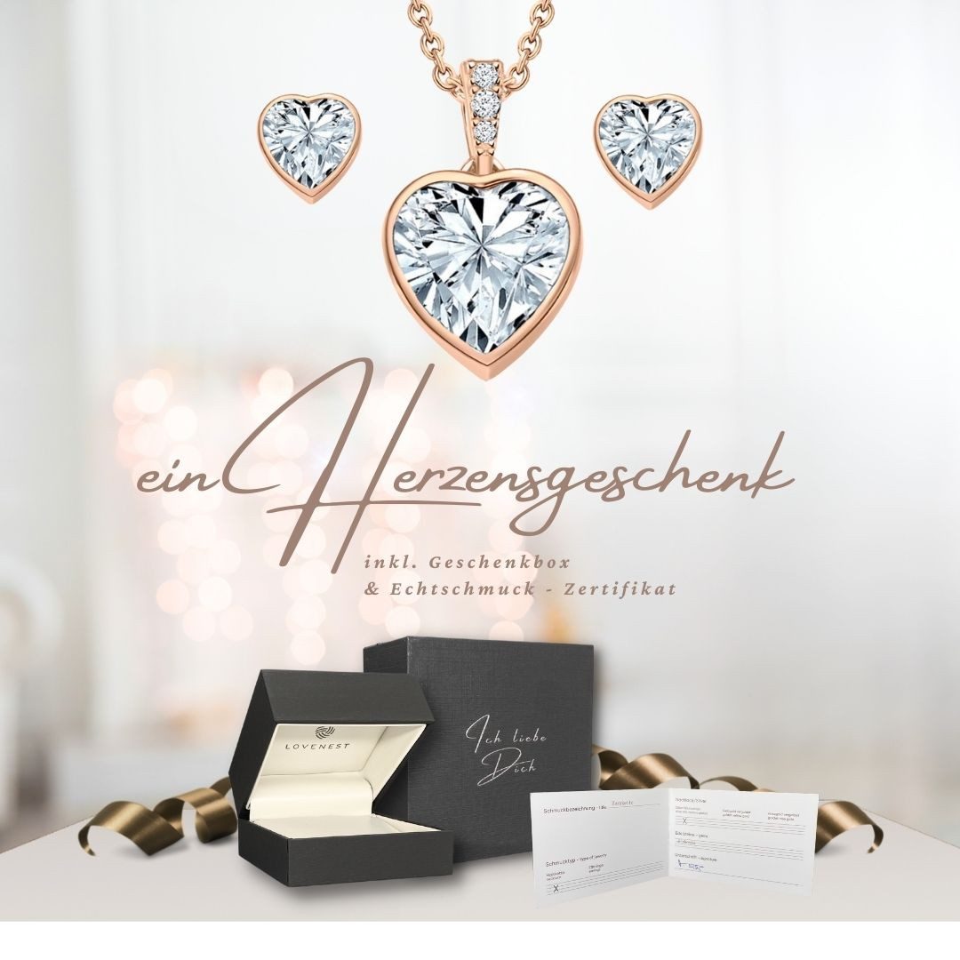 LOVENEST Schmuckset Schmuck Set Silber925 / Gold vergoldet Kette Ohrringe Ich Liebe Dich (Set, 3-tlg., Weihnachten, Geburtstag, Hochzeitstag), Kette und Ohrringe Set, hochwertiges Geschenk Frau Ehefrau Freundin