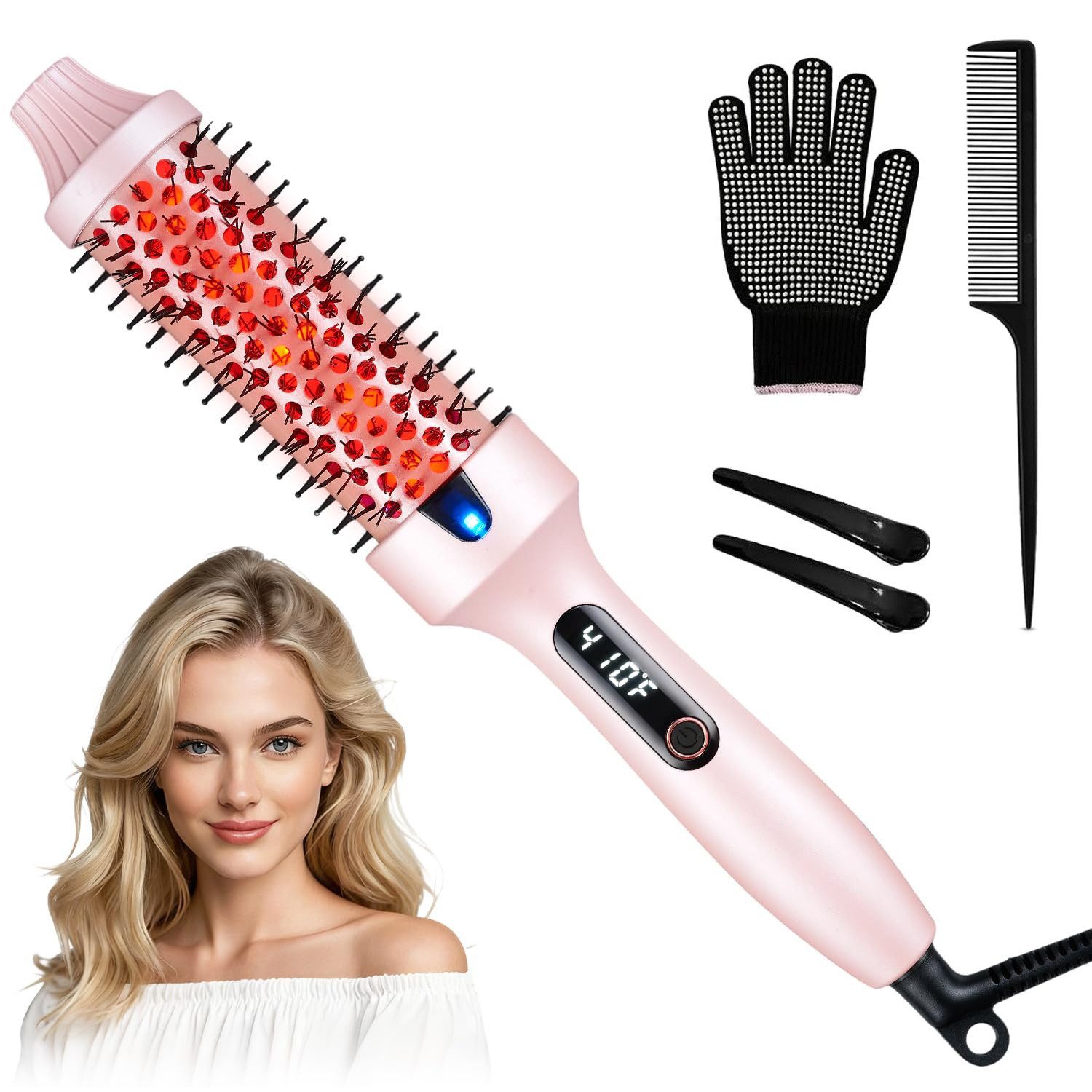 Tekoo Warmluftbürste Volumenbürste & Lockenstab mit Infrarot, Ionen-Funktion & Zubehör-Set, Schnelle Aufheizung, Infrarot-Haarpflege, Anti-Verbrühungs-Design
