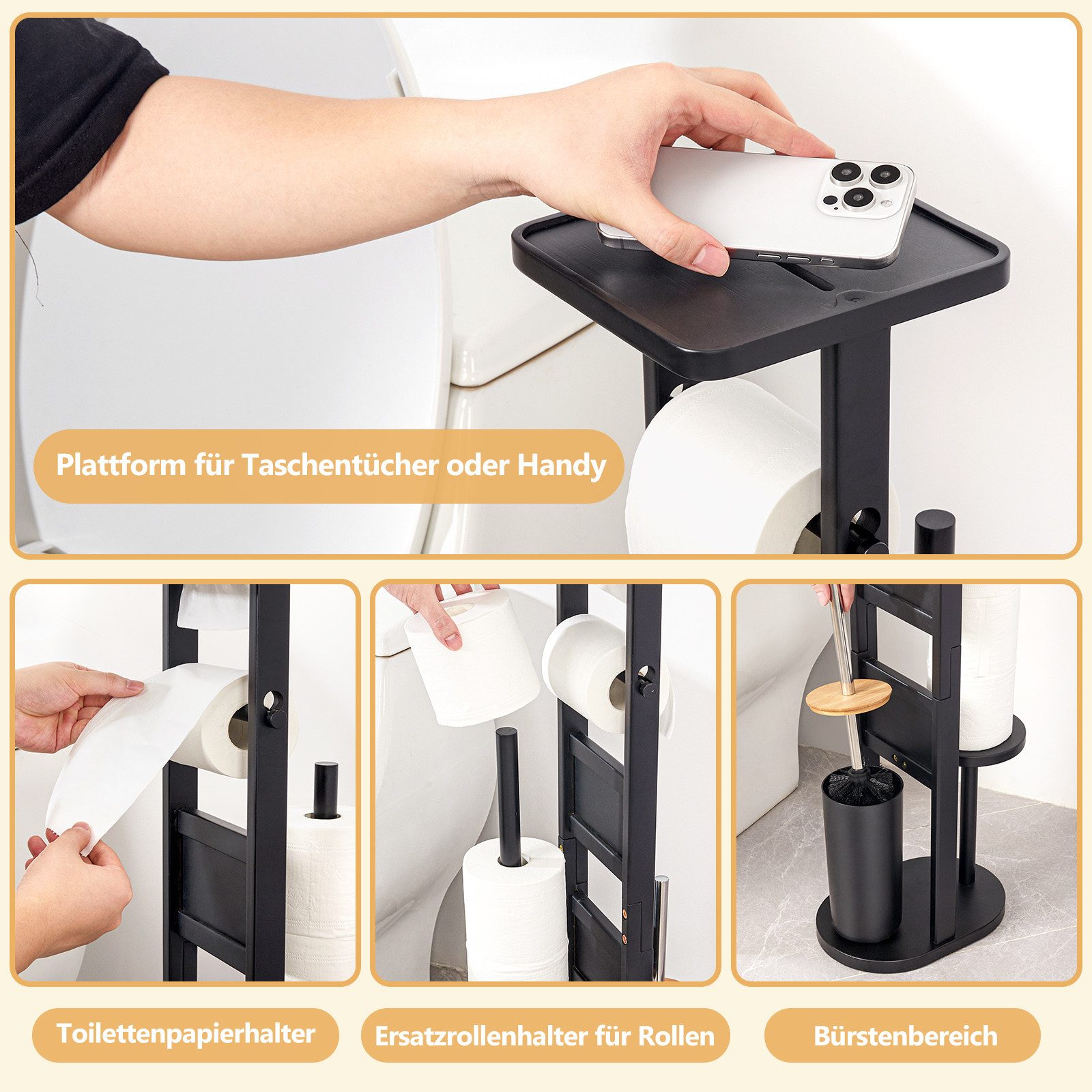 Yorbay WC-Garnitur Toilettenpapierhalter stehend aus Bambus, (WC-Bürstenhal günstig online kaufen