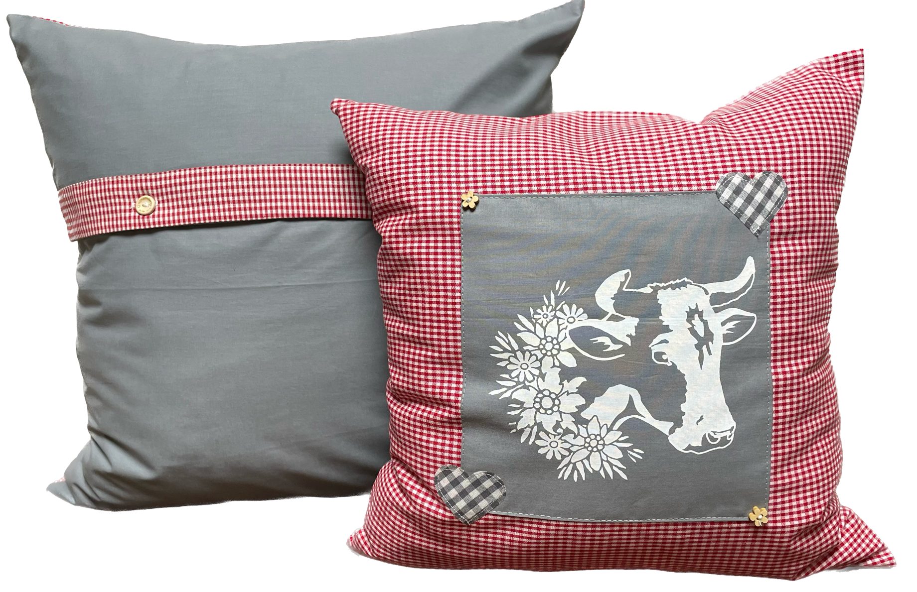 Ammerkind Dekokissen Landhausstil Kissenbezug *Kuh* rot/grau günstig online kaufen