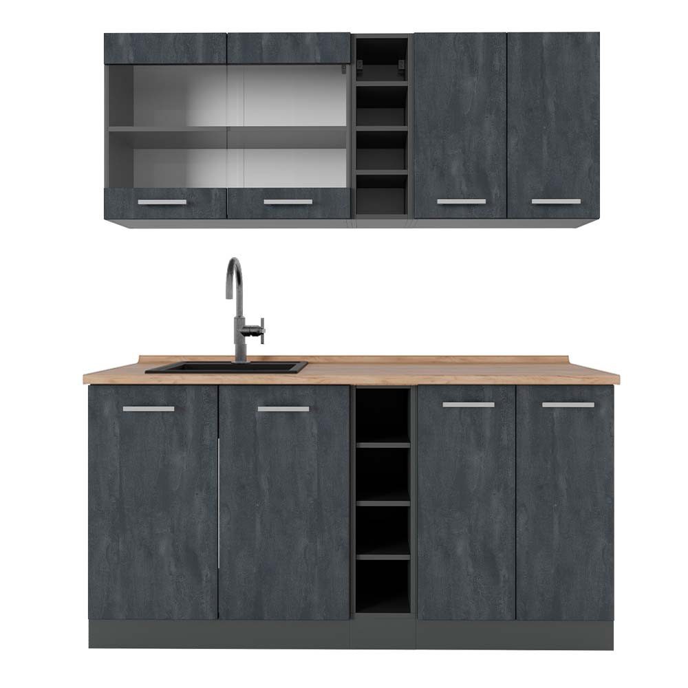Vicco Küchenzeile R-Line, Schwarz Beton/Anthrazit, 160 günstig online kaufen