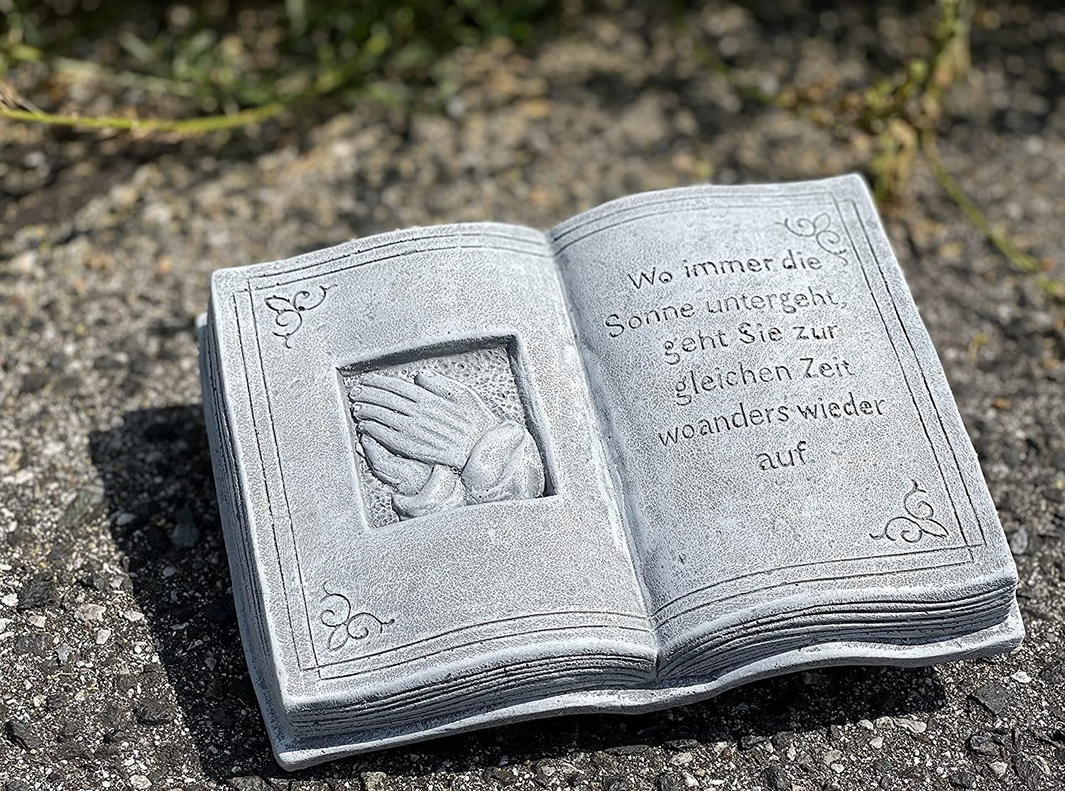 Stone and Style Gartenfigur Frostfester Grabschmuck Buch mit Sonne – Bild 2 von 3