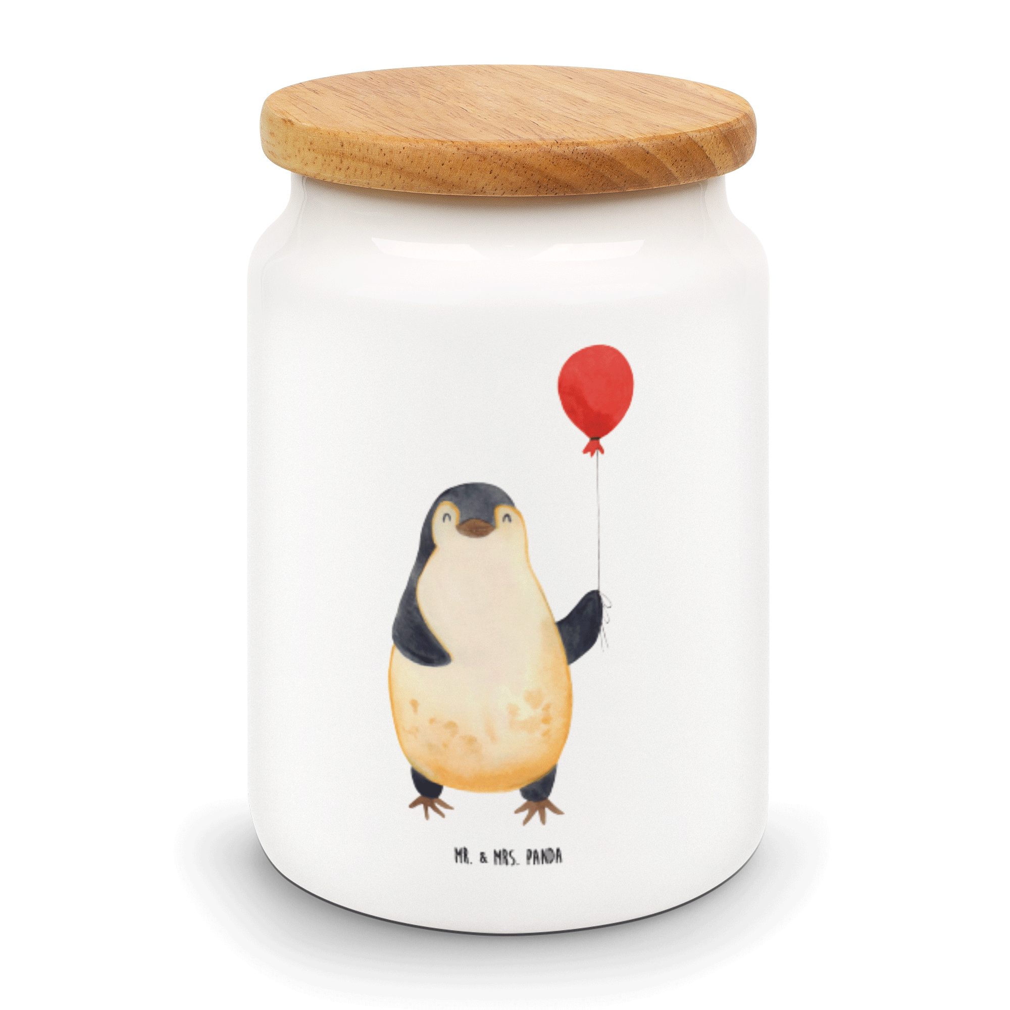 Mr. & Mrs. Panda Vorratsdose Pinguin Luftballon - Weiß - Geschenk, Liebe, Dose, Vorratsdose, Aufbe, Keramik, (1-tlg)