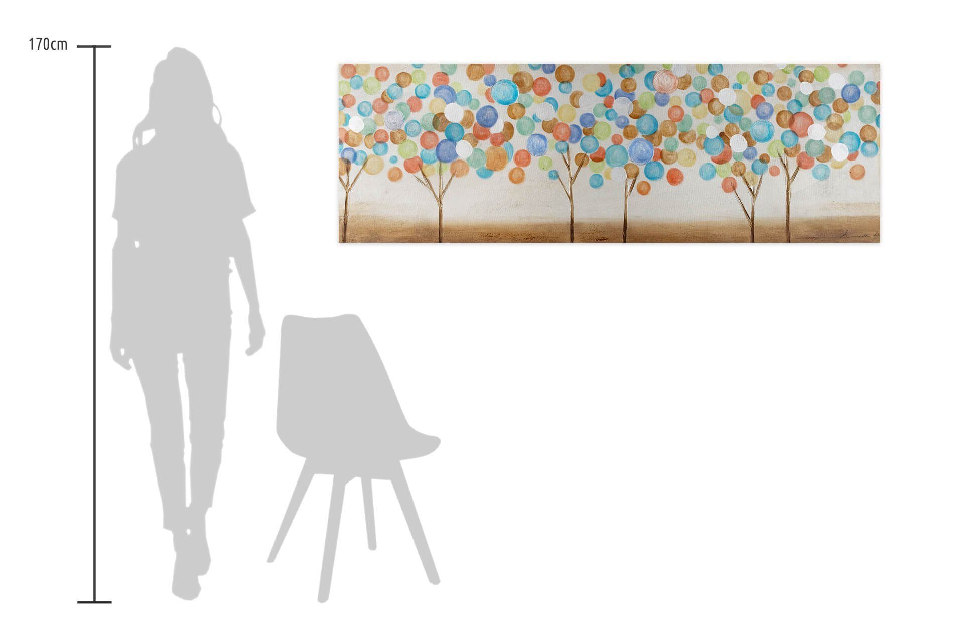 Wandbild Herbstlaub KUNSTLOFT Wohnzimmer Leinwandbild 100% HANDGEMALT Gemälde cm, Buntes 150x50
