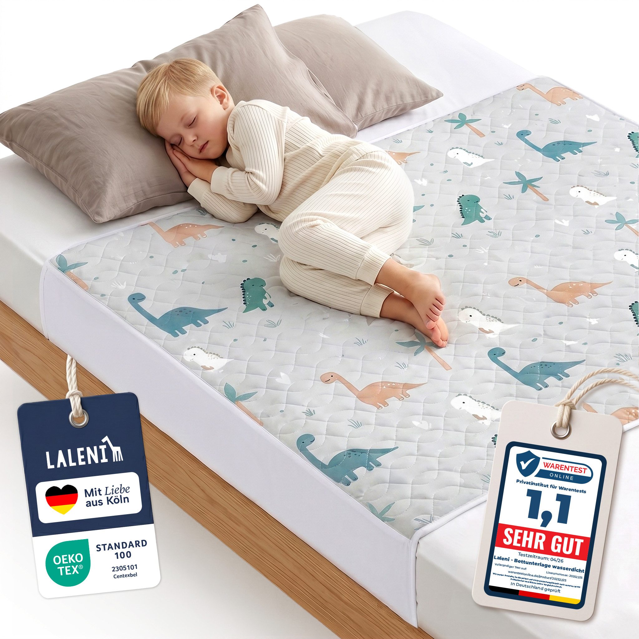Matratzenauflage Bettunterlage wasserdicht Kinder, knisterfreie Matratzenauflage Laleni, mit rundum Gummizug oder seitliche Einstecklaschen