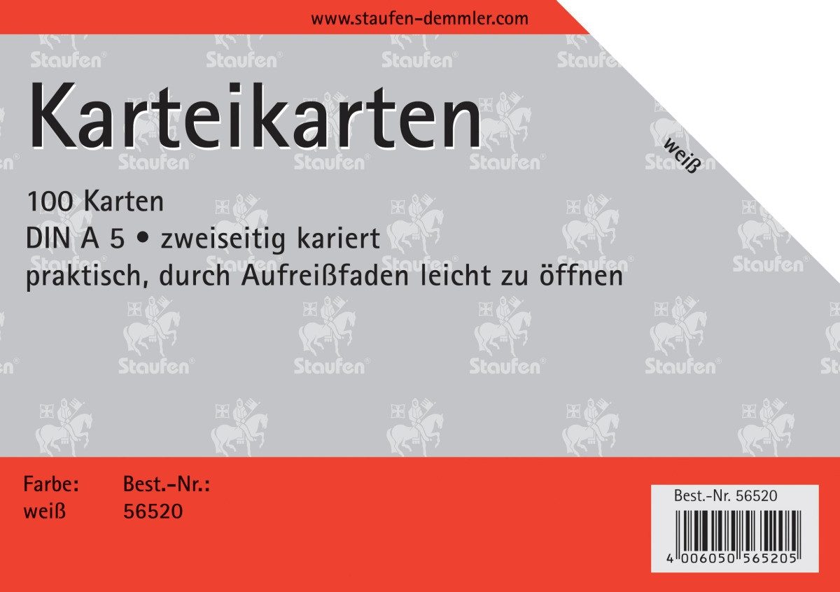Staufen Karteikarten Karteikarten A5 kariert 180g/qm weiß VE=100 Stück (10 Stück)