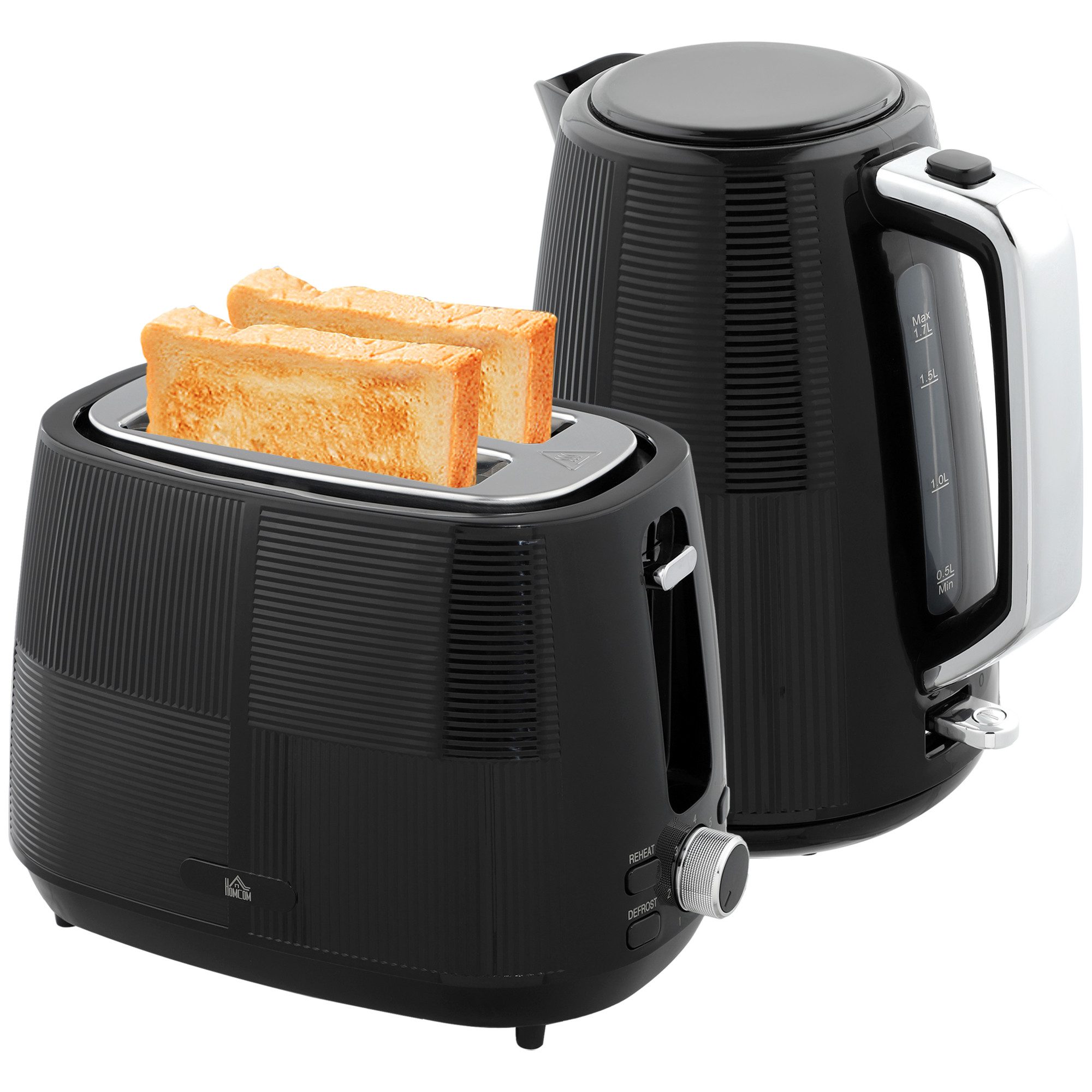 HOMCOM Toaster 1.7 L, verschiedene Funktionen, für Frühstückszubereitung, 2200 W, Automatische Zentrierung, Krümelfach, Schwarz