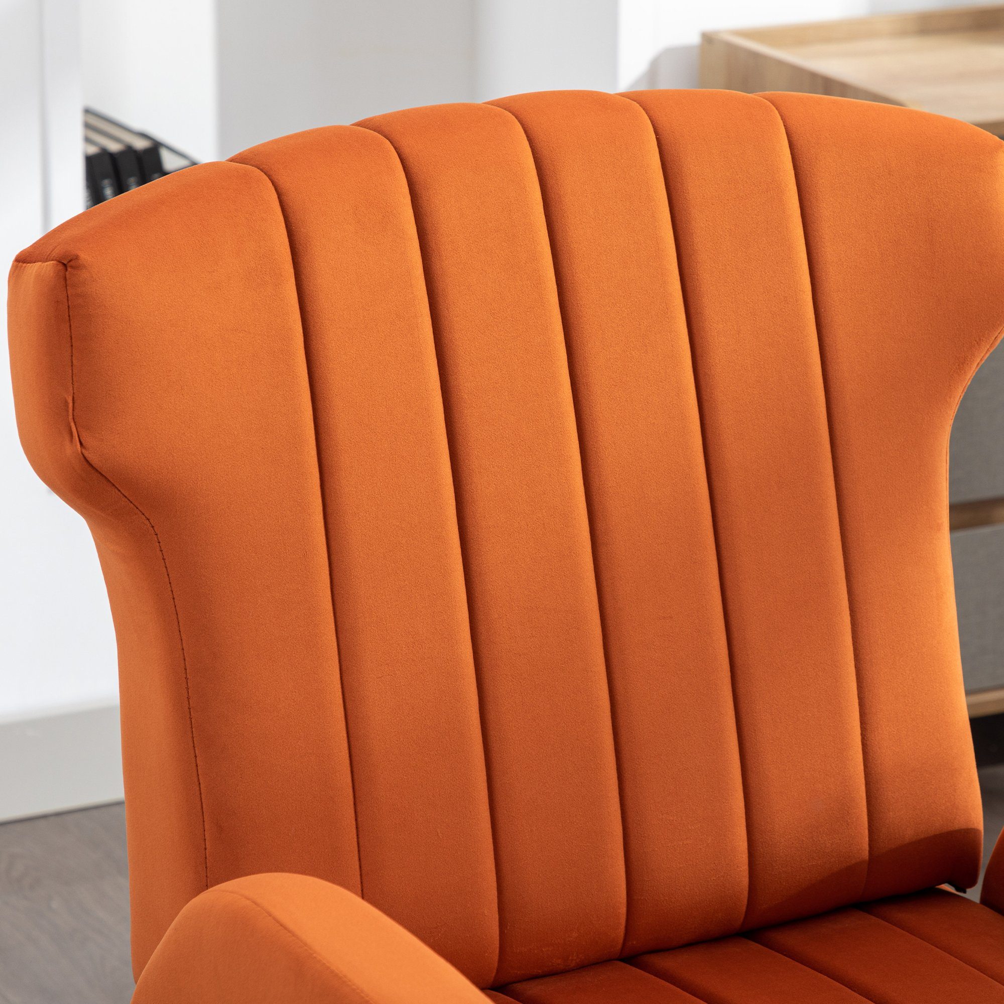 orange mit mit goldenen Loungesessel Füßen eitentaschen, Samt, Relaxsessel Sessel WISHDOR Fernsehsessel Polsterstuhl,