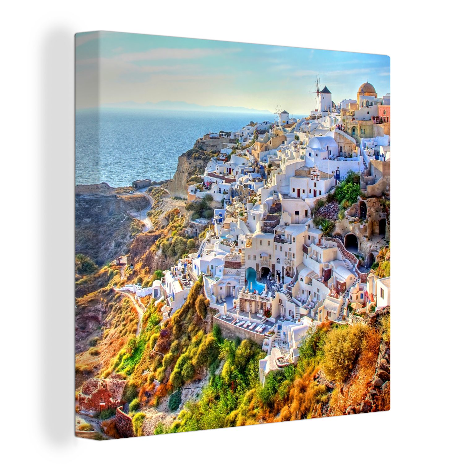 OneMillionCanvasses® Leinwandbild Berge von Santorin Griechenland, (1 St), Leinwand Bilder für Wohnzimmer Schlafzimmer bunt | Leinwandbilder