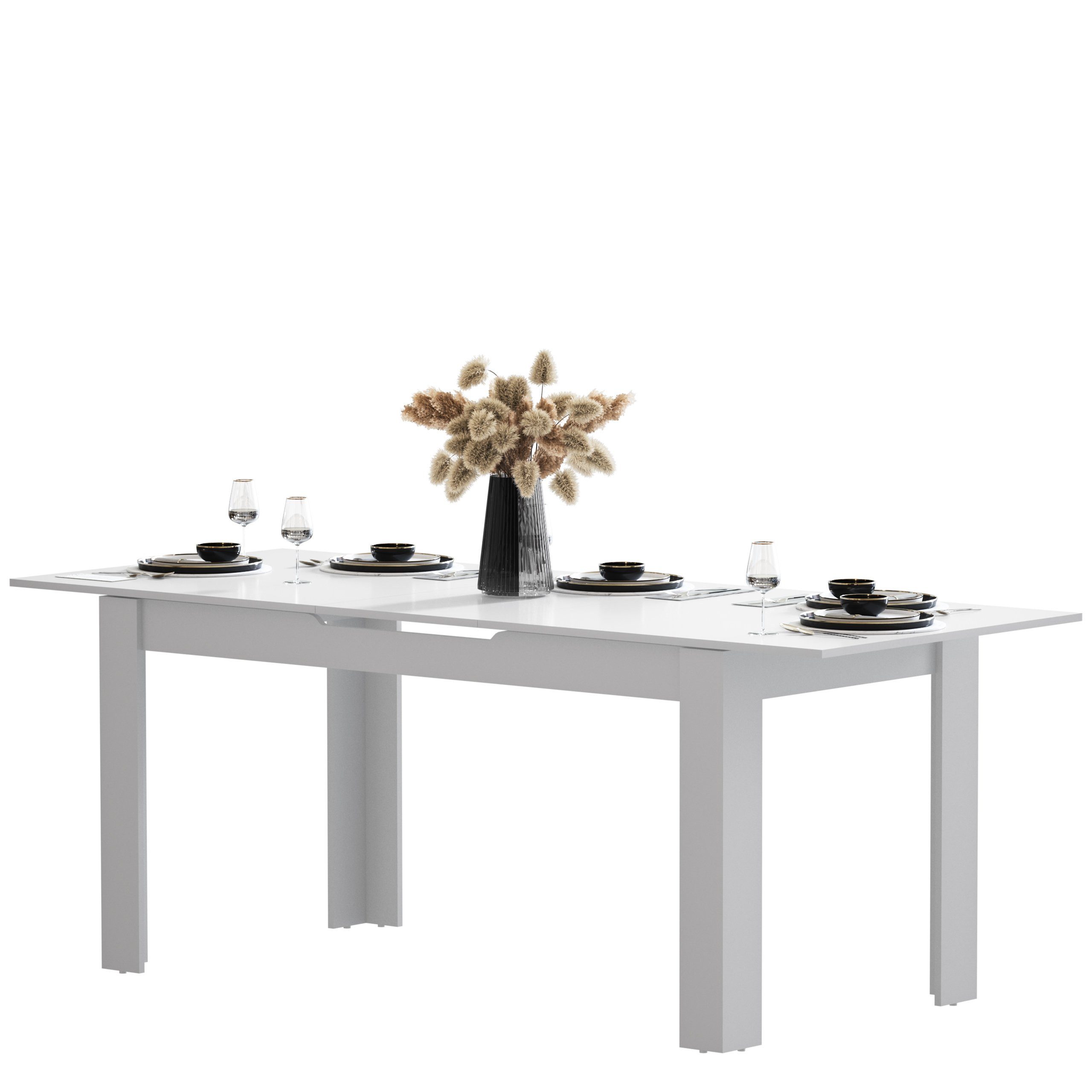 Newroom Esstisch Weiß 160 cm, ausziehbar 160-200 cm inkl. Tischplatte Weiß Modern Esszimmertisch