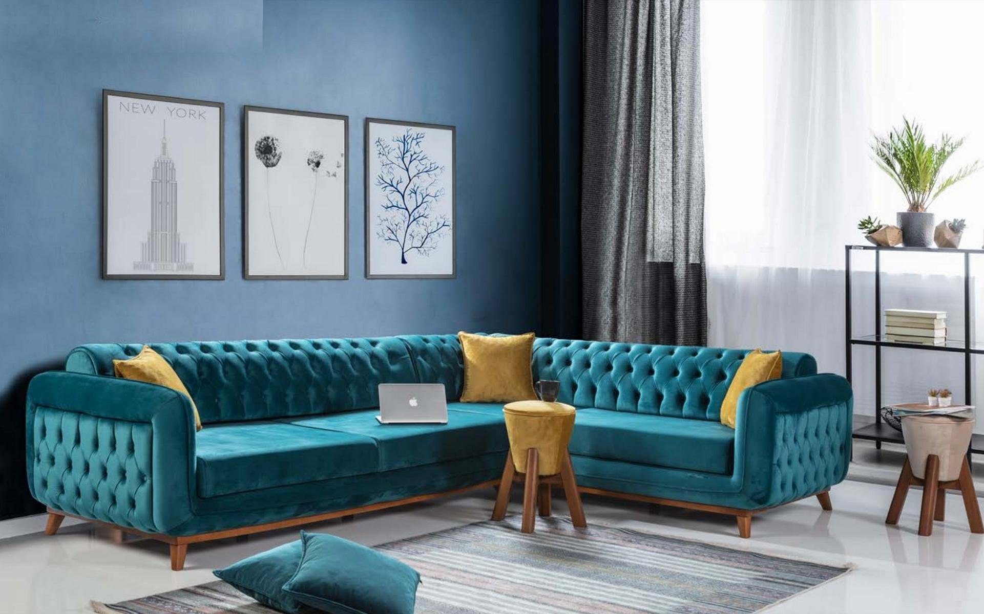 JVmoebel Ecksofa Chesterfield Ecksofa Turkis Textil Couch Stoffsofa Luxus Sitzmöbel, Made in Europe | Ecksofas