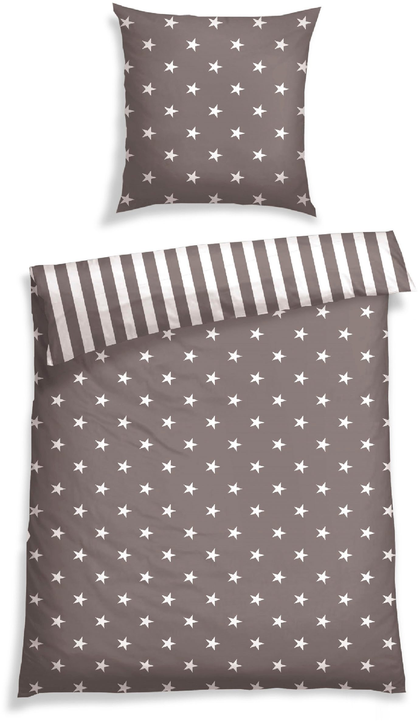 Schiesser Wendebettwäsche Stars & Stripes aus weicher Baumwolle mit Sternenprint, Feinbiber, 2 teilig, MADE IN GREEN by OEKO-TEX®-zertifiziert