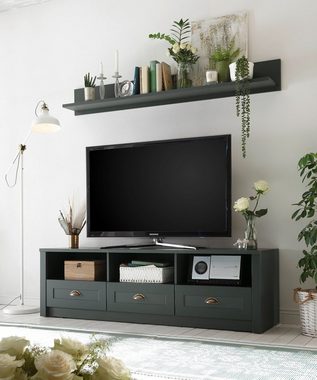 Furn.Design Lowboard Forres (TV Unterschrank in Landhaus grün, 158 x 47 cm), mit 3 Schubladen