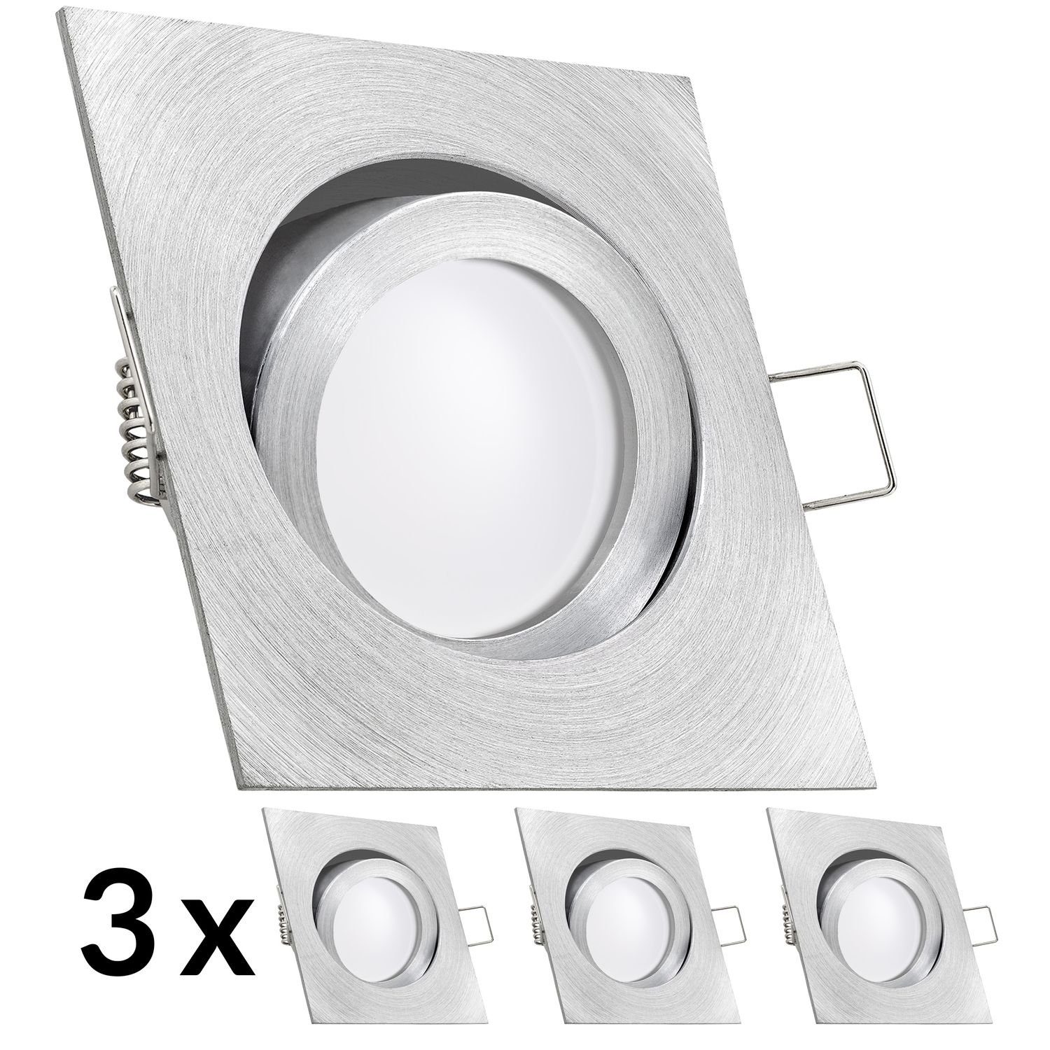 LEDANDO LED Einbaustrahler 3er LED Einbaustrahler Set extra flach in aluminium matt mit 5W Leucht | Strahler