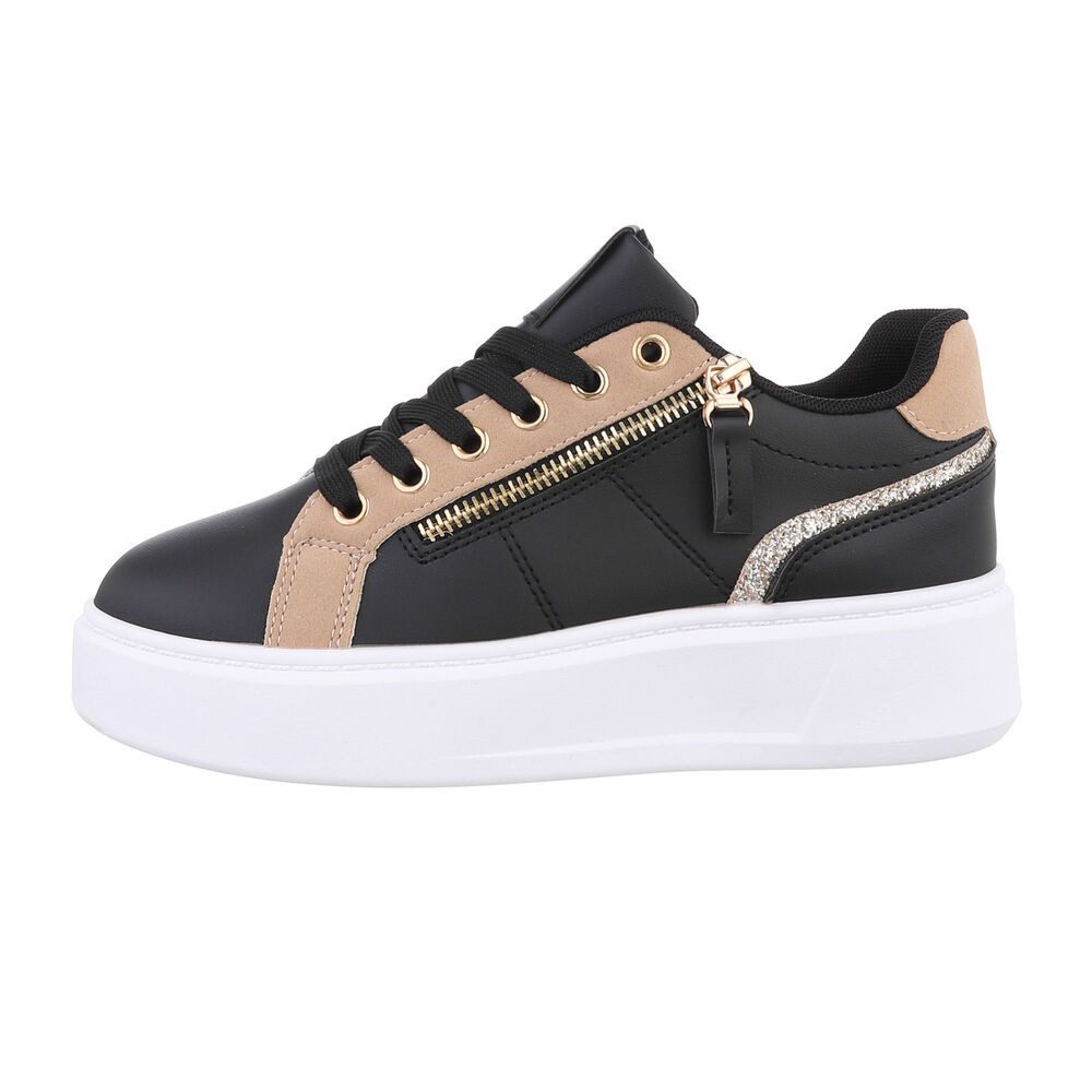 Ital-Design Damen Low-Top Freizeit Sneaker (86016630) Keilabsatz/Wedge Sneakers Low in Schwarz