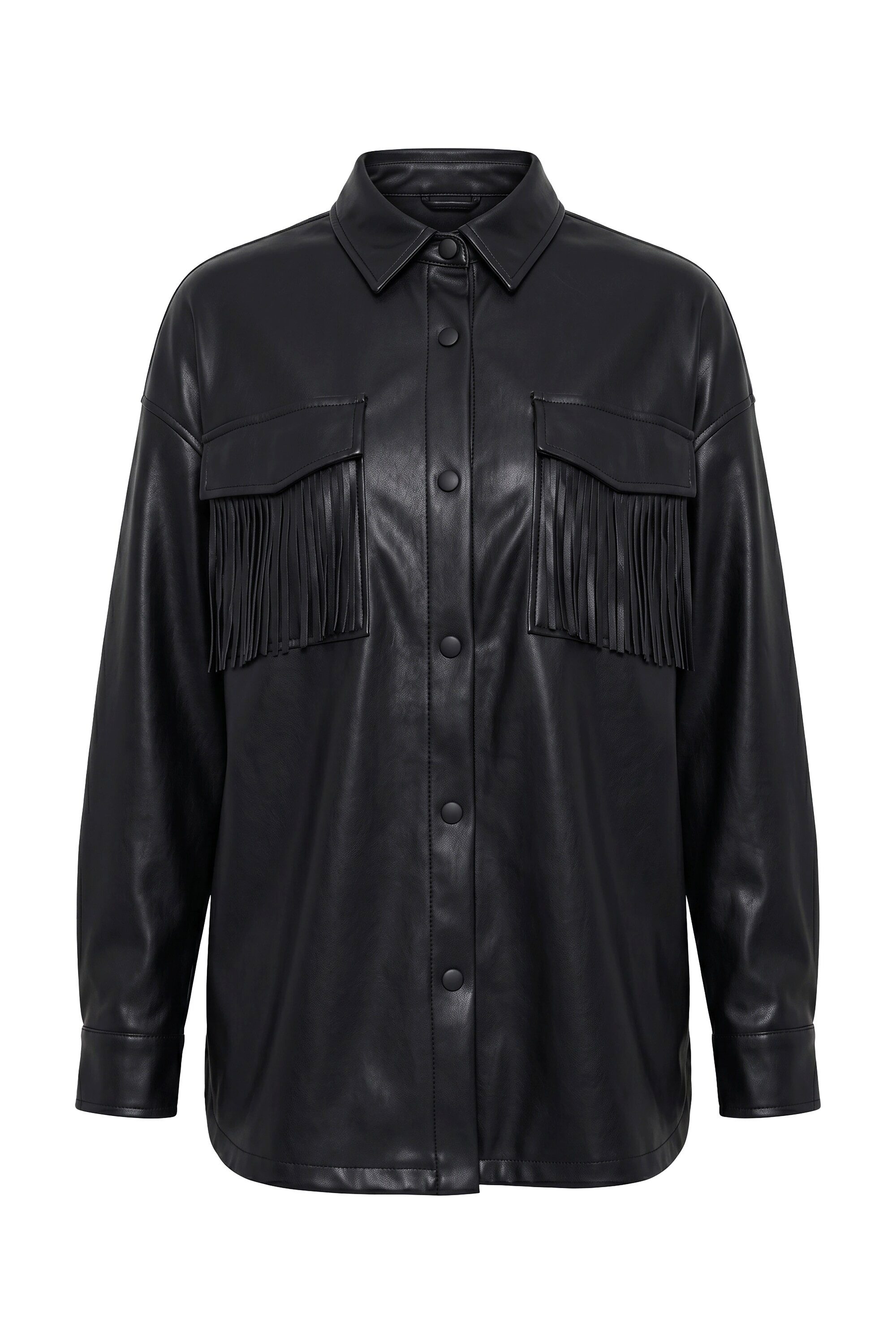 Studio Untold Hemdbluse Hemd Oversize Shape Fake-Leder Fransen-Taschen