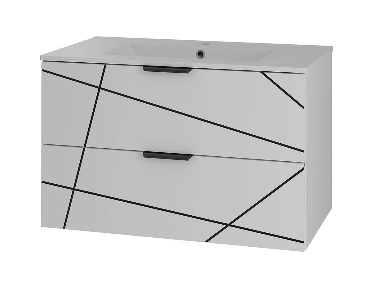 einfachgutemoebel Waschtisch-Set Waschtisch 80cm STRIATA, Matt-Weiß mit Einbaubecken, (Badmöbel Set, 1-St., Waschtisch Unterschrank)