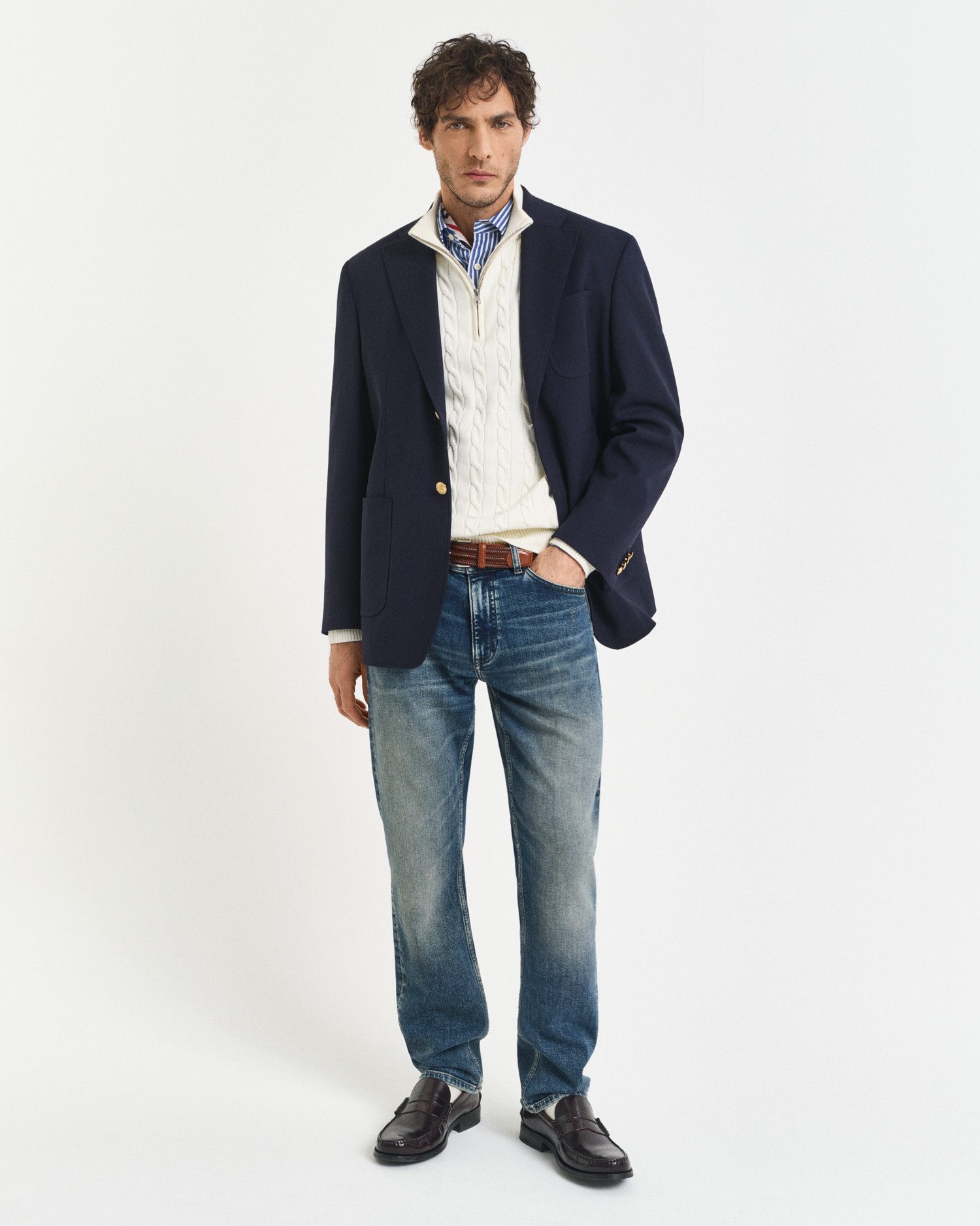 Gant Strickpullover COTTON CABLE HALF ZIP Mit Rundhalsausschnitt