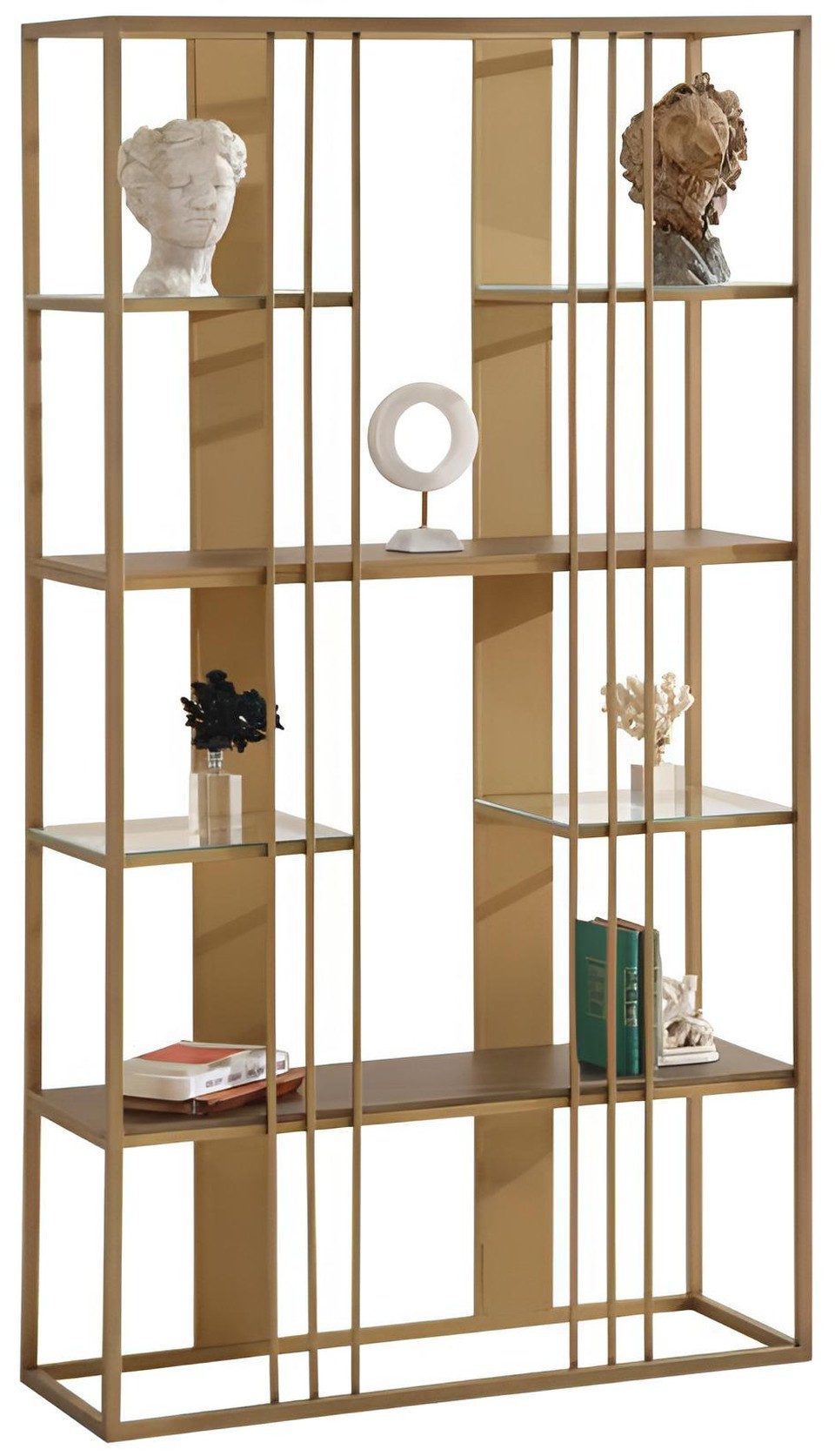 Xlmoebel Bücherregal XLMOEBEL Bücherregal mit goldfarbenem Metallrahmen und Glasböden, Made in Europa