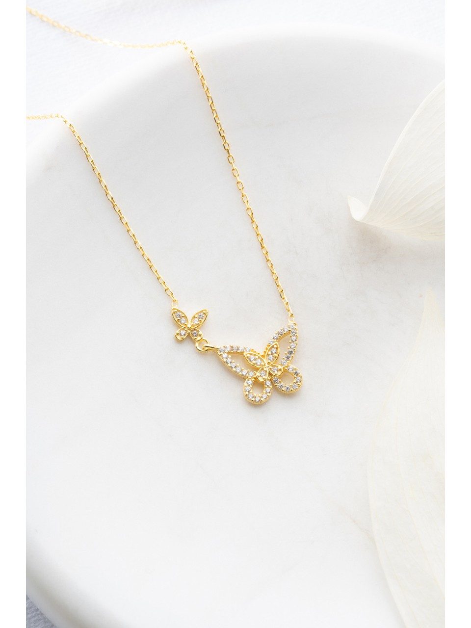 Valentinstagsgeschenk Nisan Ohrring-Set, Silber Halskette, goldplattiert, mit Doppel-Schmetterling-Anhänger