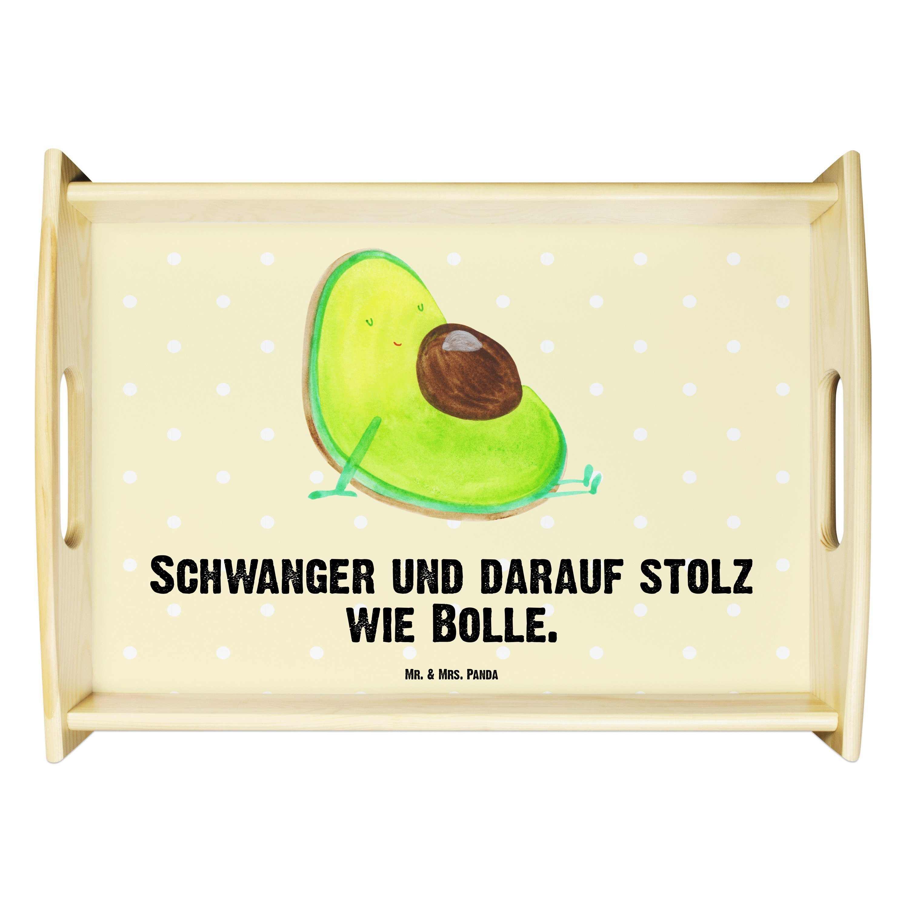 Mr. & Mrs. Panda Tablett Avocado schwanger - Gelb Pastell - Geschenk, Küchentablett, Schwanger, Echtholz lasiert, (1-tlg)