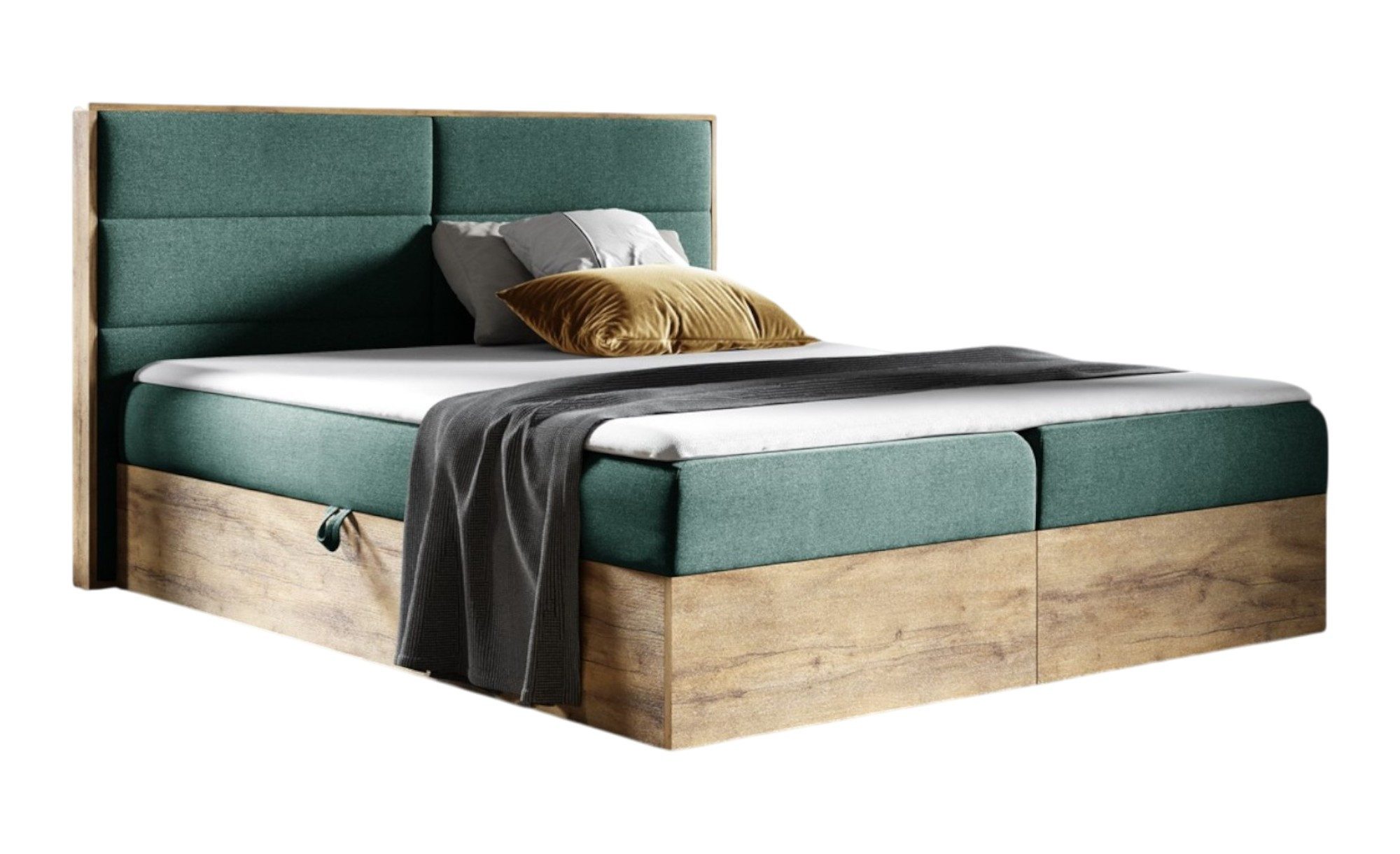 Fun Möbel Boxbett Schlafzimmerbett LAMBROS in Stoff, Lancelot-Eiche-Optik (auch in Überlänge erhältlich, inkl. Kaltschaumtopper und Bettkästen), Lancelot-Eiche-Optik
