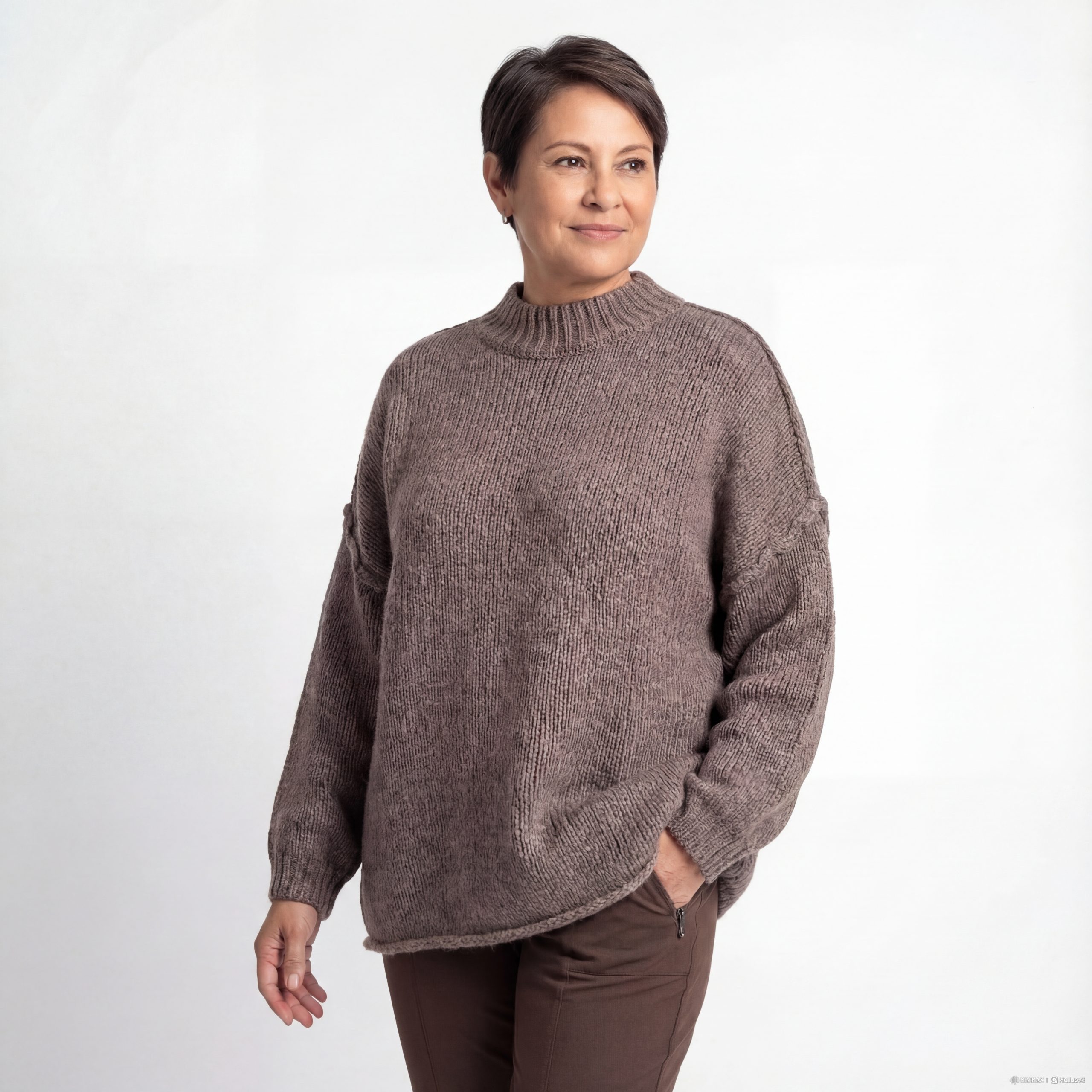 Strickpullover Damen Softstrick Pulli mit Mock Neck Kragen