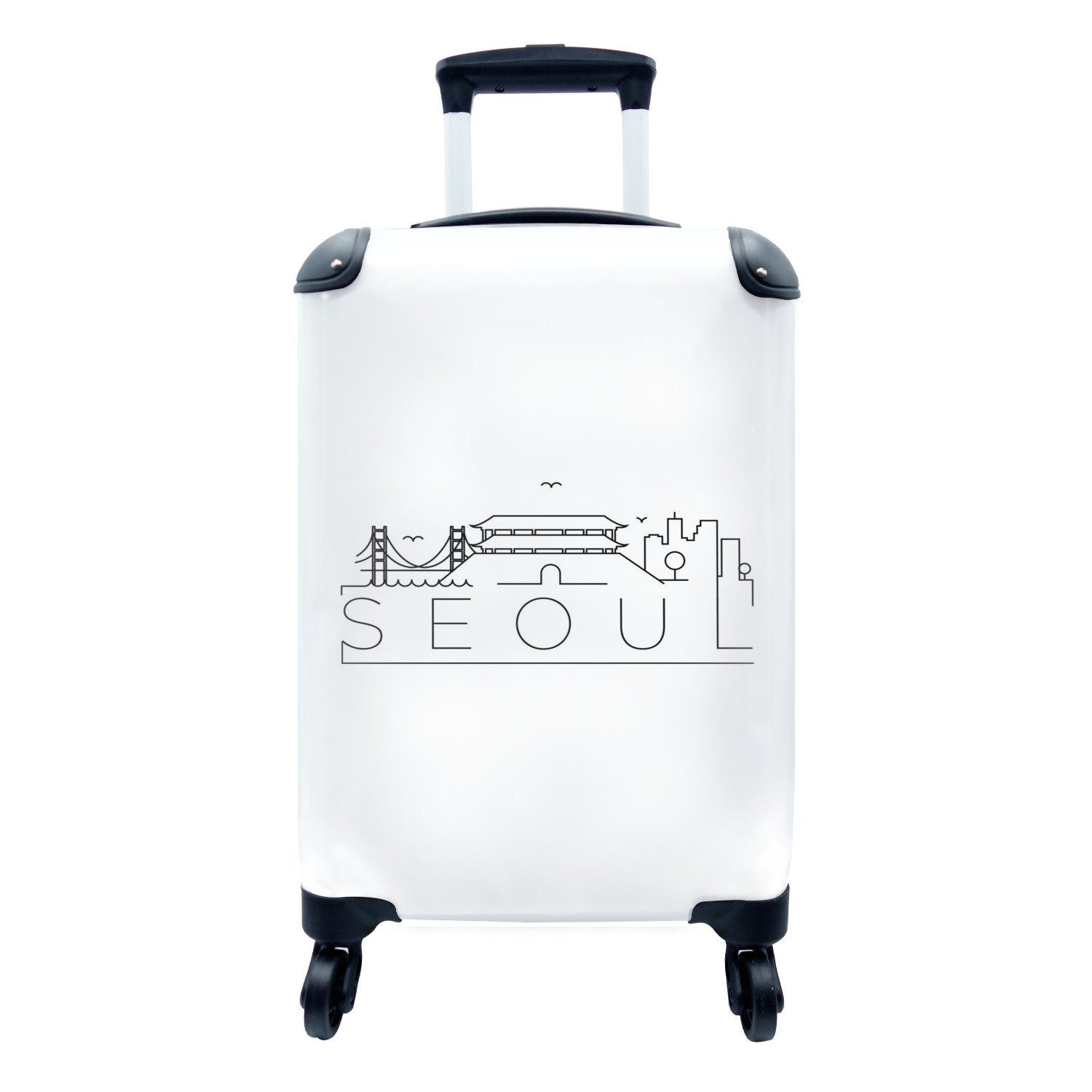 MuchoWow Handgepäckkoffer Skyline "Seoul" auf weißem Hintergrund, 4 Rollen, Reisetasche mit rollen, Handgepäck für Ferien, Trolley, Reisekoffer