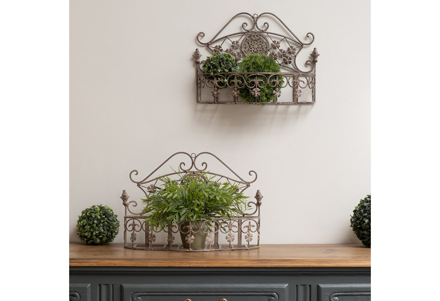 Thumbnail - Moritz Blumentopf Wandkörbe Pflanzkörbe 2er Set rosé, Landhausstil Pflanzkorb Shabby Style Antik Stil