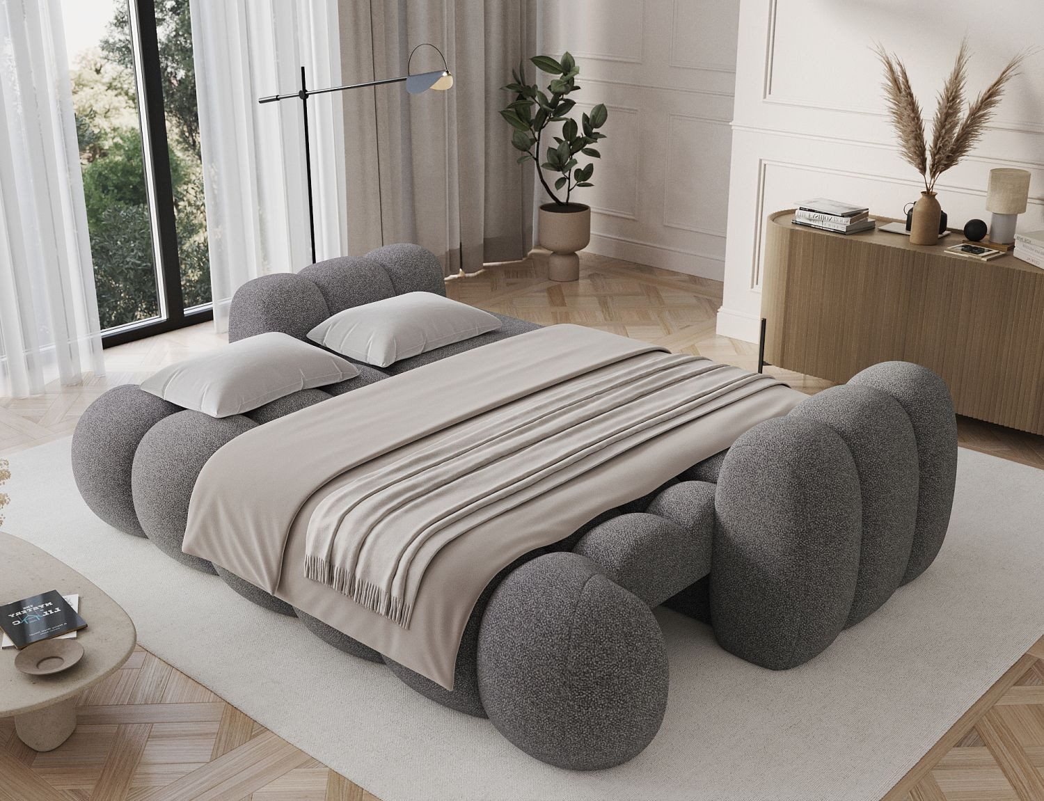 Lukas Möbel Schlafsofa Sofa Kitty mit Bettkasten in Bubble-Design, Schlafsofa mit Bettkasten, sechs Zierkissen und in Bubble-Look