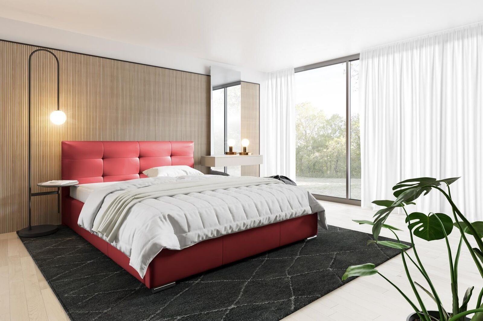 Doppel Polsterbett, Bett Schlafzimmer Rot Betten Design Modern Luxus Hotel Möbel JVmoebel