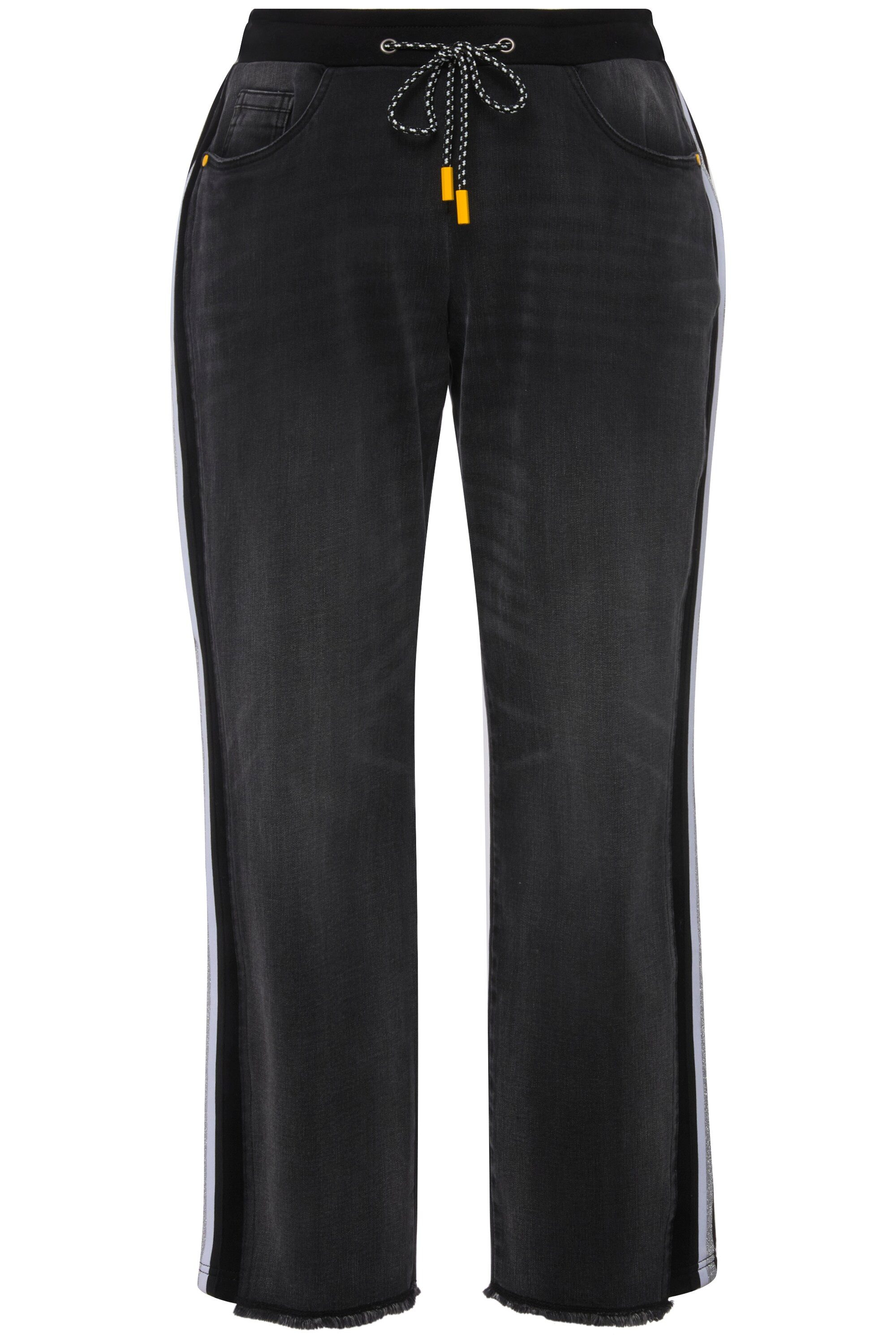 Ulla Popken Regular-fit-Jeans Boyfriend-Jeans Seitenstreifen Fransensaum günstig online kaufen