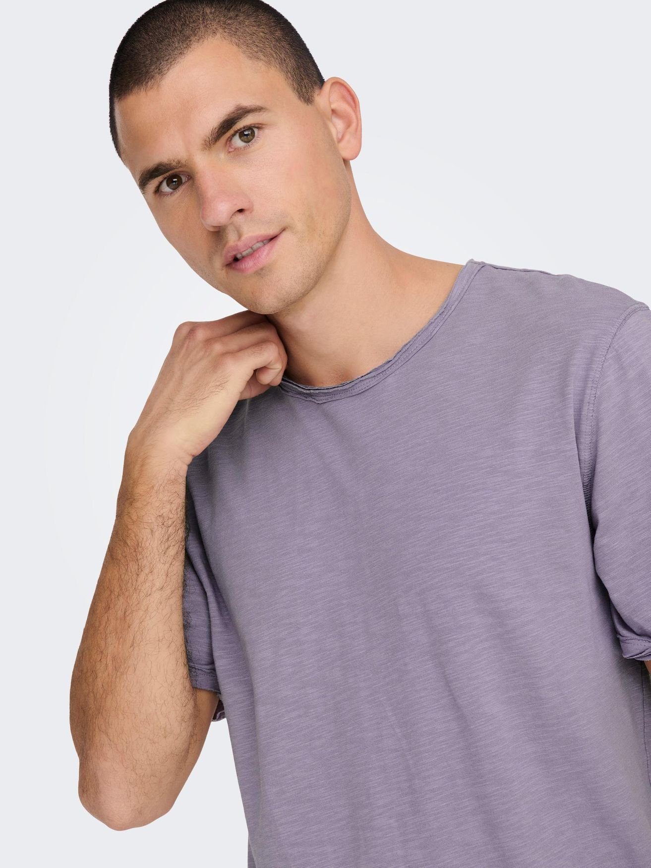 ONLY & T-Shirt in T-Shirt Lila Kurzarm Einfarbiges SONS 4783 ONSBENNE Langes Shirt Basic Rundhals