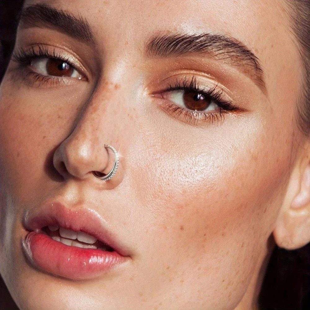 Taffstyle Nasenpiercing Septum Piercing Clicker Tragus Helix Piercing Doppel Ring Kristalle (Nasenpiercing Nasenring Nase Ohrpiercing Cartilage Ohr Tragus Helix Orbital Brust Intim Piercing Ring Lippenpiercing)