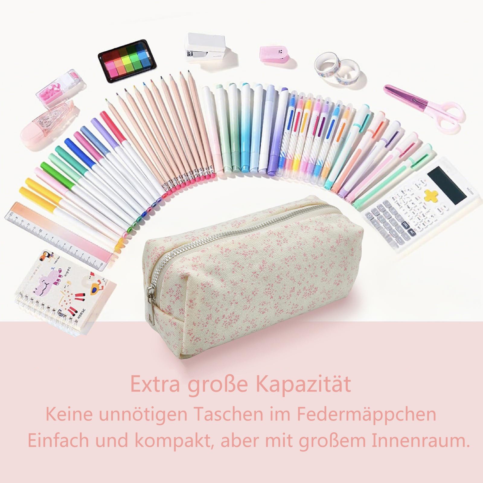 Agger Federmäppchen Federtasche mit Reißverschluss, Mäppchen mit Aesthetic Blumen, Kosmetiktasche und Geldtasche für Schule Büro