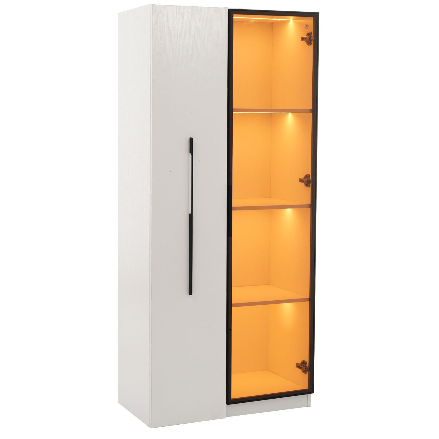 Flieks Glasvitrine mit Rollen und LED-Beleuchtung Hochschrank (1-St., B70/T40/H160 cm) Bücherregal Standvitrine Sammelvitrine mit Schublade & Glastür