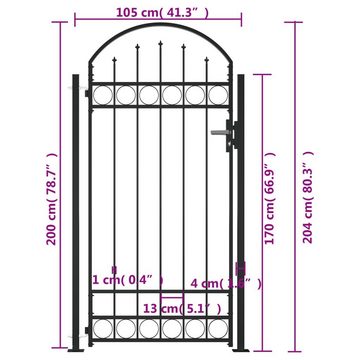 vidaXL Gartentor Zauntor mit gewölbter Spitze und 2 Pfosten 105x204 cm Schwarz