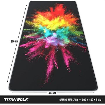 Titanwolf Gaming Mauspad, XXL, glattes Stoffgewebe, Speed Mousepad 900 x 400mm, Color Explosion